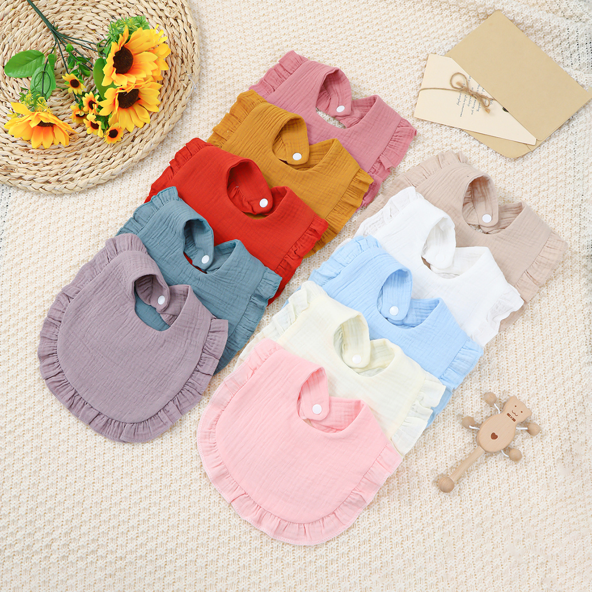 

Come With 3 Sets Baby Drool Towel U-shaped Baby Cotton Printed Gauze Lace Bib Drool Bib