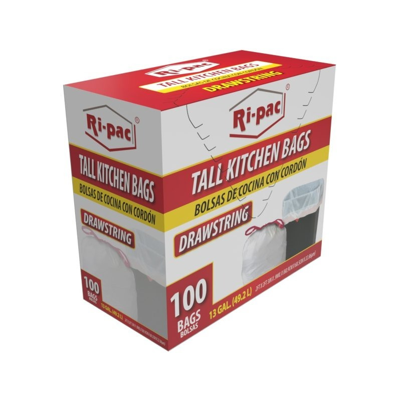 

Drawstring Tall Kitchen Bags 13 Gallon, White