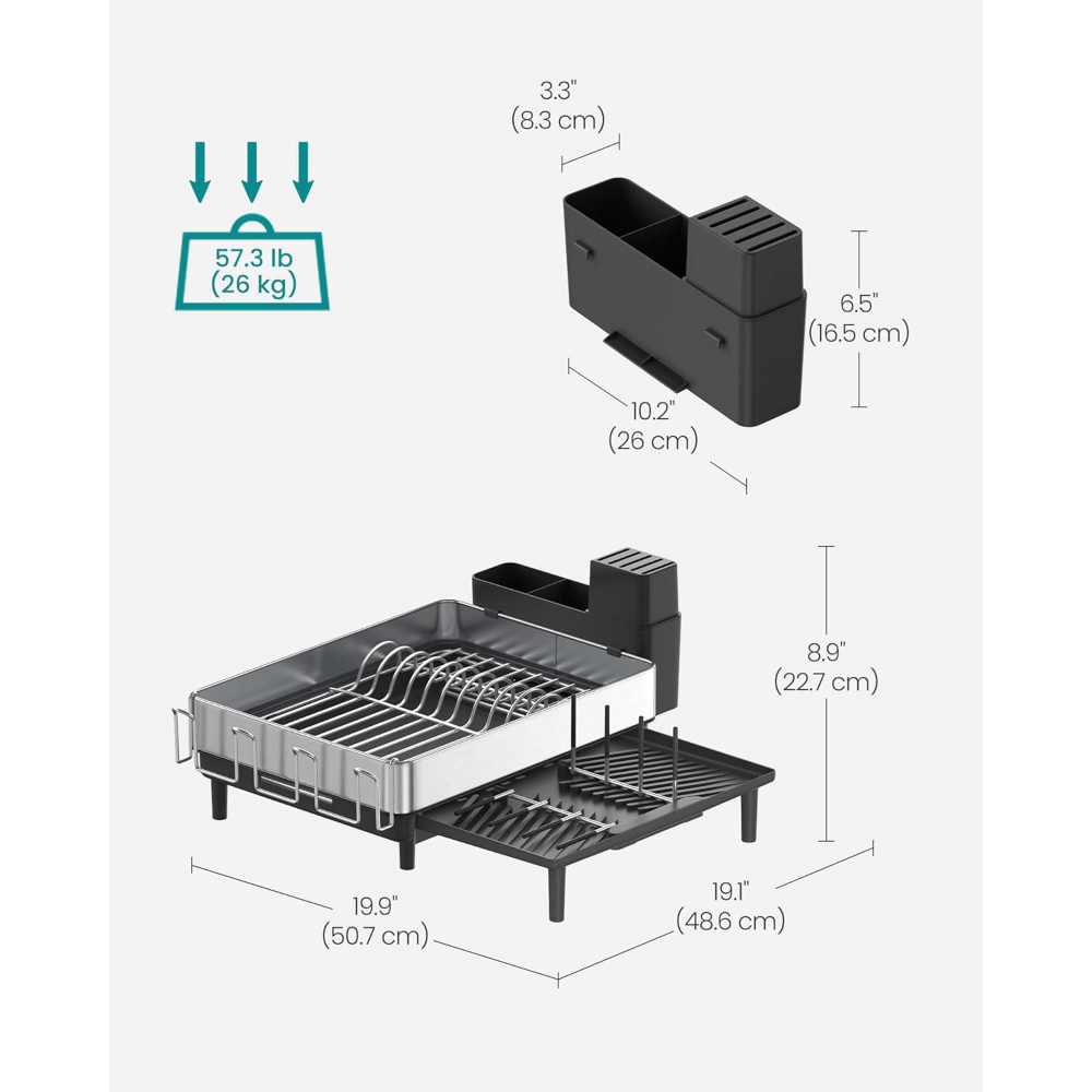 large dish drying rack expandable dish dryer for kitchen counter stainless steel dish rack with rotatable spout utensil cup glass cutting board pan holders Product details 5