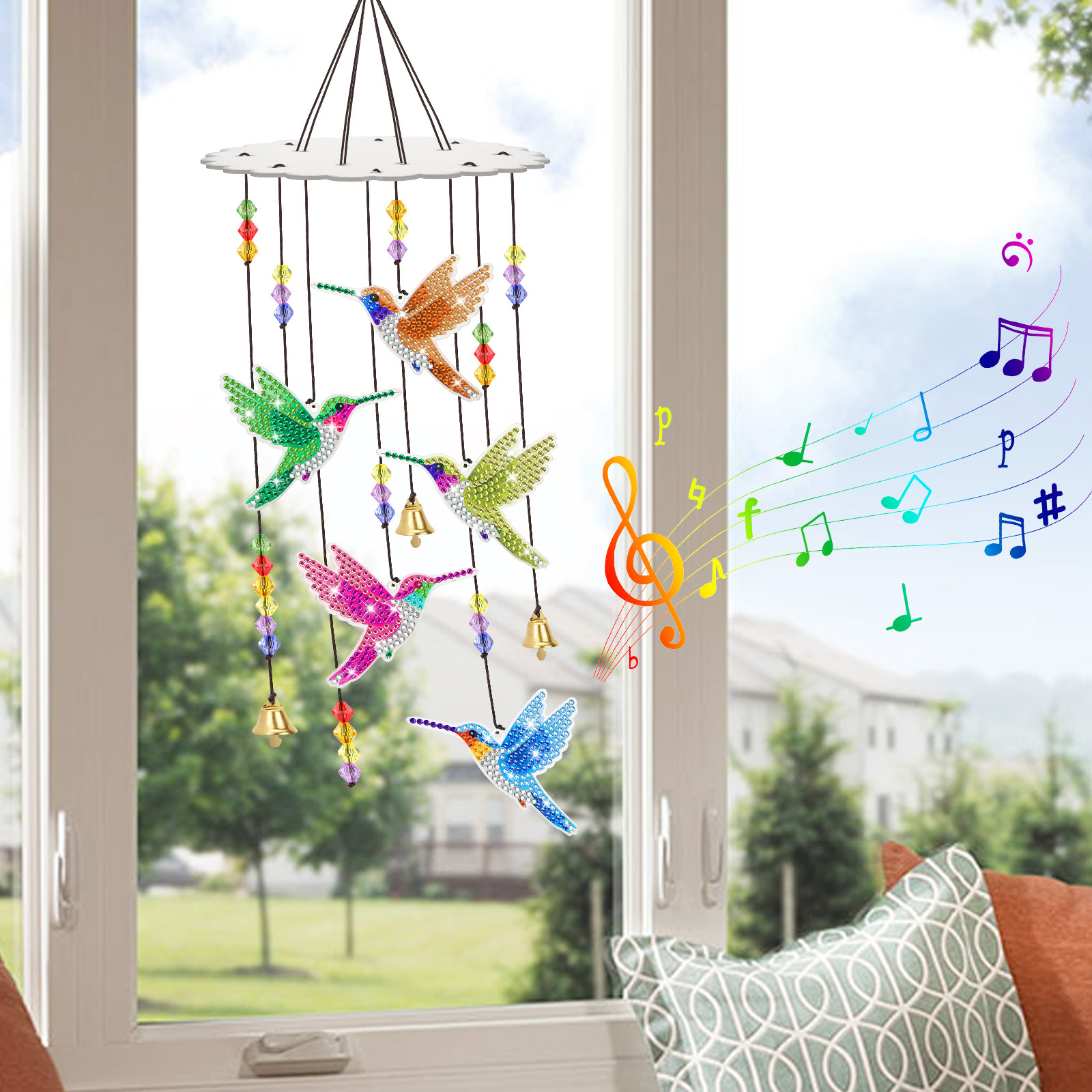 

Bird Diamond Painting Wind Chimes Kit, Diy Double Sided Pendant, Sun Hanging Decoration For Yard