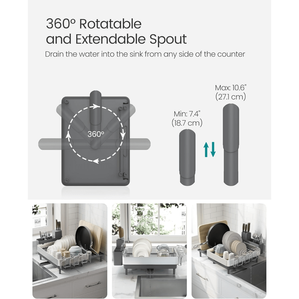 large dish drying rack expandable dish dryer for kitchen counter stainless steel dish rack with rotatable spout utensil cup glass cutting board pan holders Product details 7