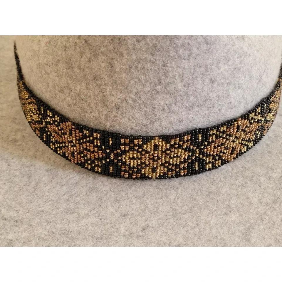 beaded hat cowboy hatband black gold - Temu display picture 1