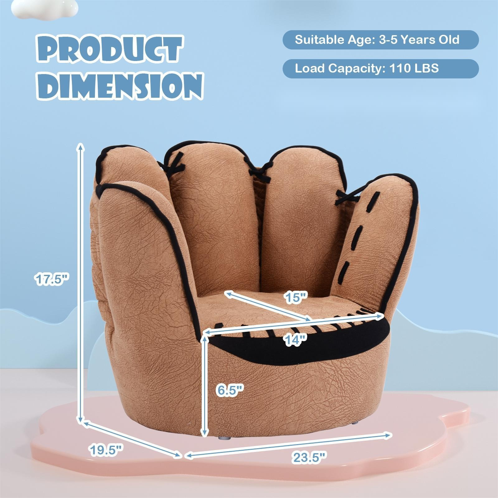 Costway Kid Baseball Chair, Toddler Chair with Baseball Glove Design, Baseball Bean Bag Chair for Playroom, Gift for 3-5 Years Boys and Girls, 23.5 x 19.5 x 17.5