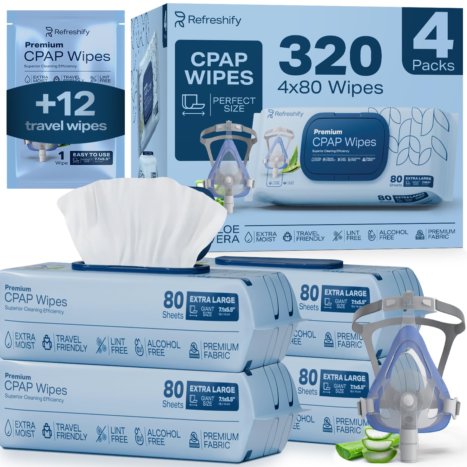 TEMU 320 Count Continuous Positive Pressure Mask Wipes (4 Packs Of 80 Wipes) Individual Wipes Unscented, , Safe For All Continuous Positive Pressure