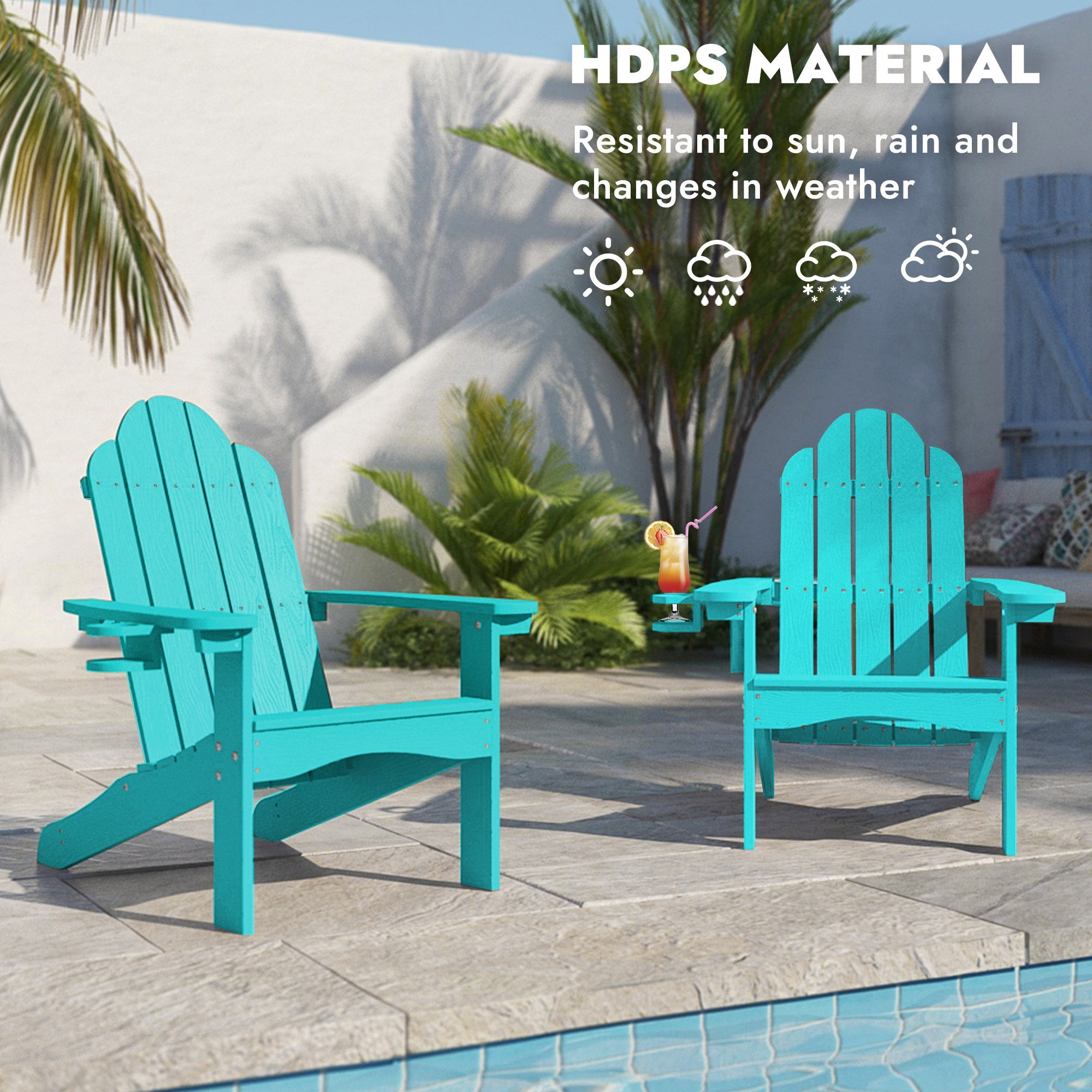 Outdoor Patio Chair, Weather Resistant Adirondack Chairs with Cup Holder, 300lbs Modern Adirondack Chair, HDPS Adirondack Chairs for Patio, Garden