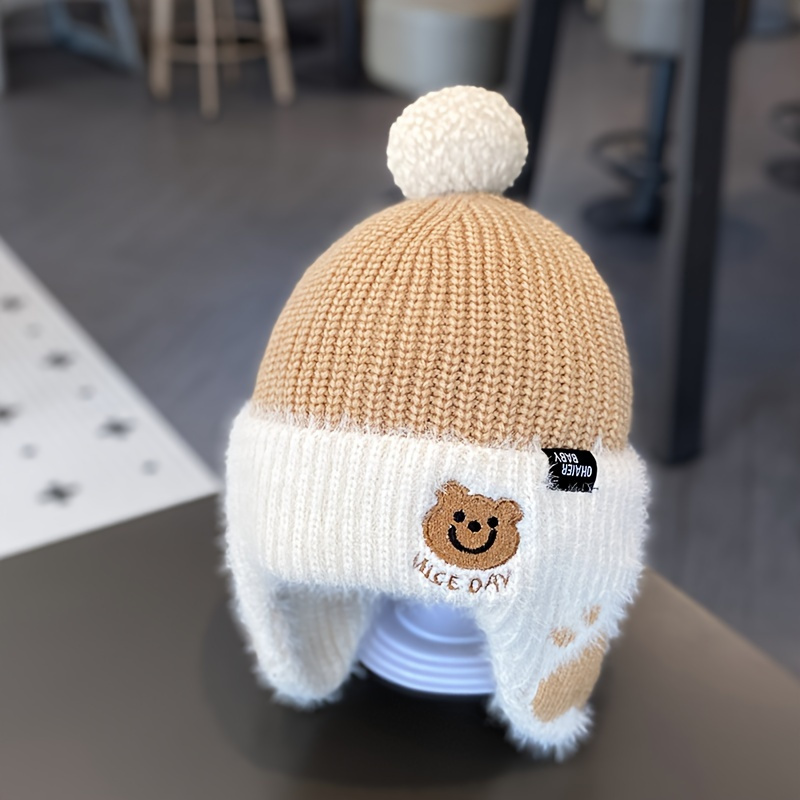 

Children's Warm Knit Hat With Ear Protection, Cartoon , Unisex, Hand Wash/, Accessory For 0-3 Years Old, Boys And Girls, Mixed Colors