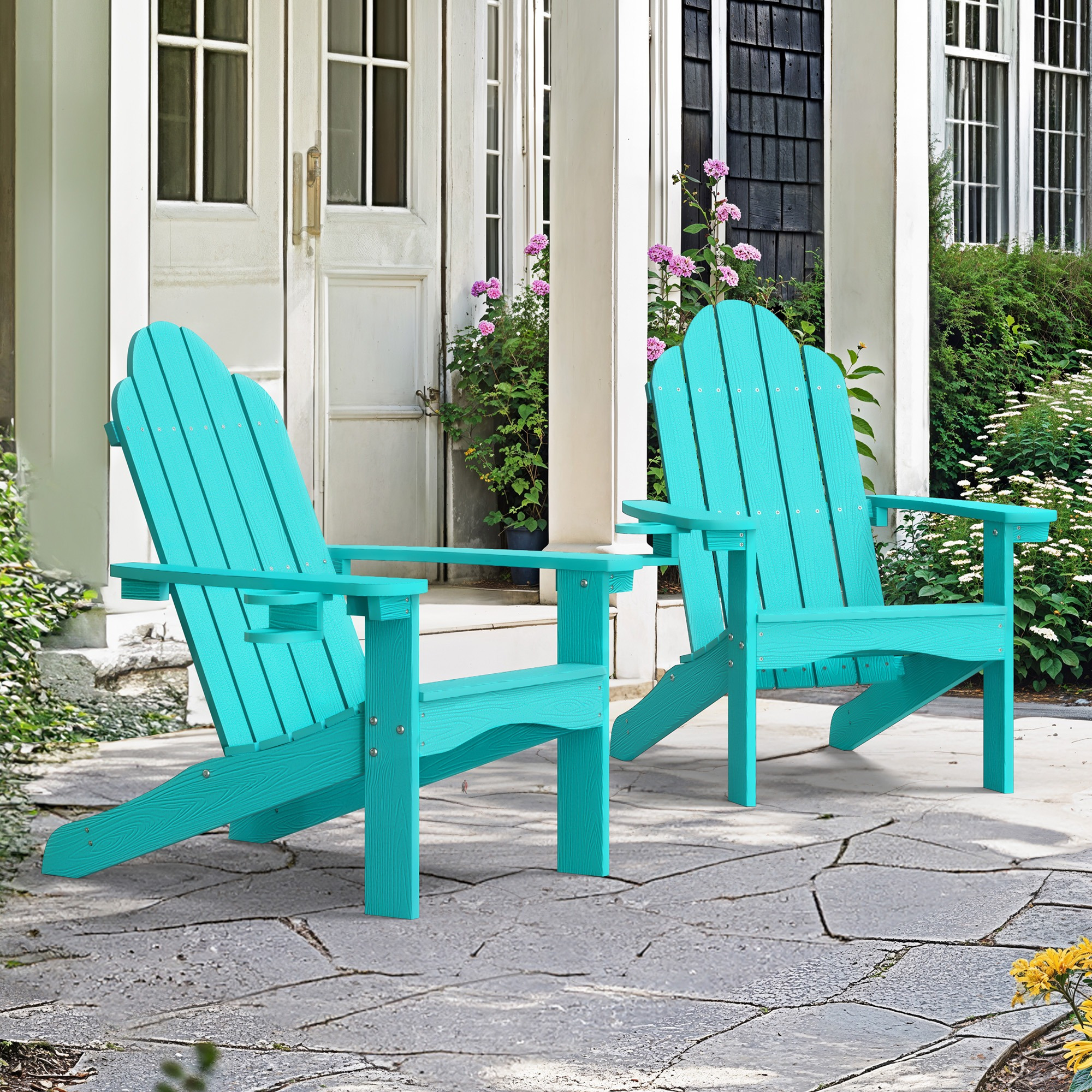 Outdoor Patio Chair, Weather Resistant Adirondack Chairs with Cup Holder, 300lbs Modern Adirondack Chair, HDPS Adirondack Chairs for Patio, Garden