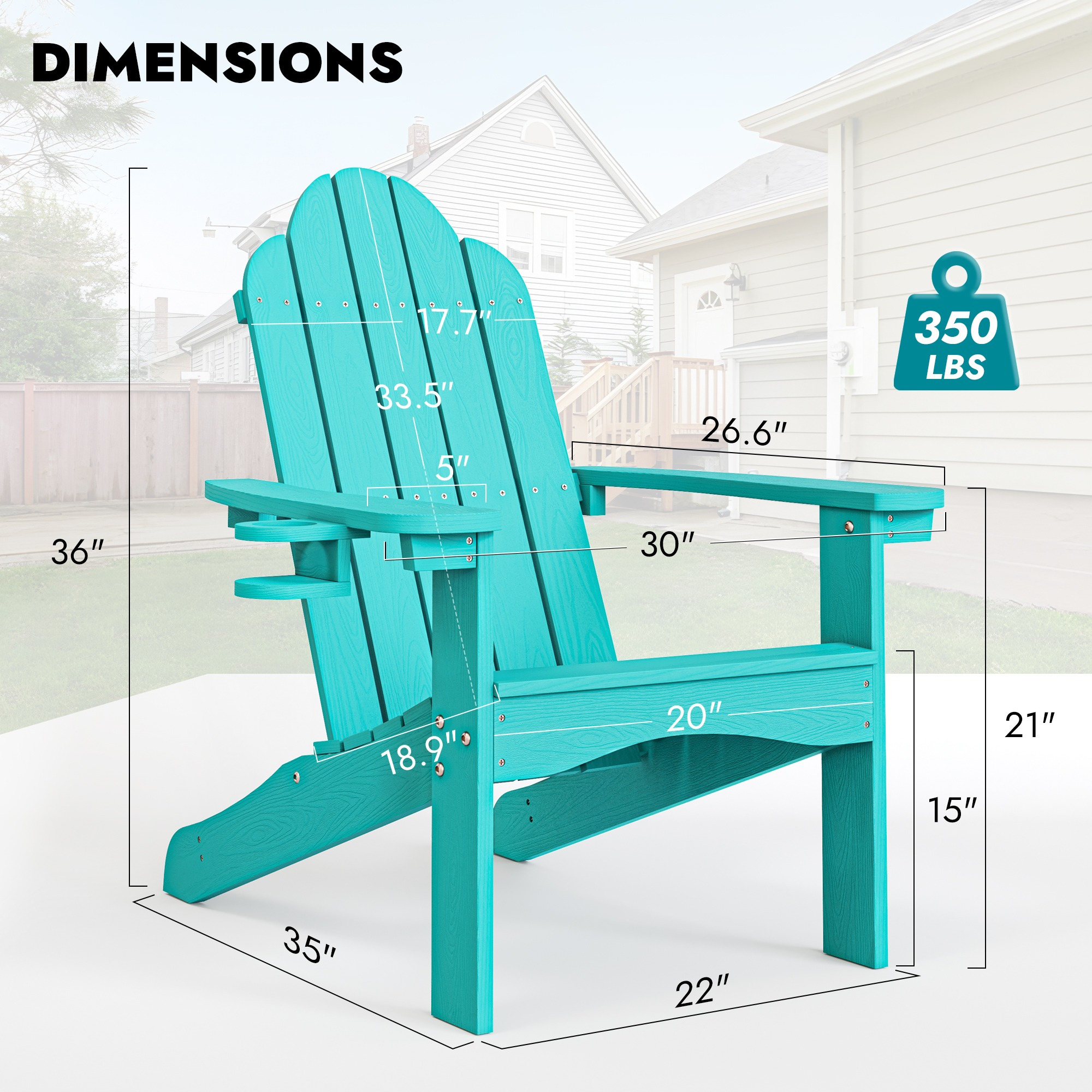 Outdoor Patio Chair, Weather Resistant Adirondack Chairs with Cup Holder, 300lbs Modern Adirondack Chair, HDPS Adirondack Chairs for Patio, Garden
