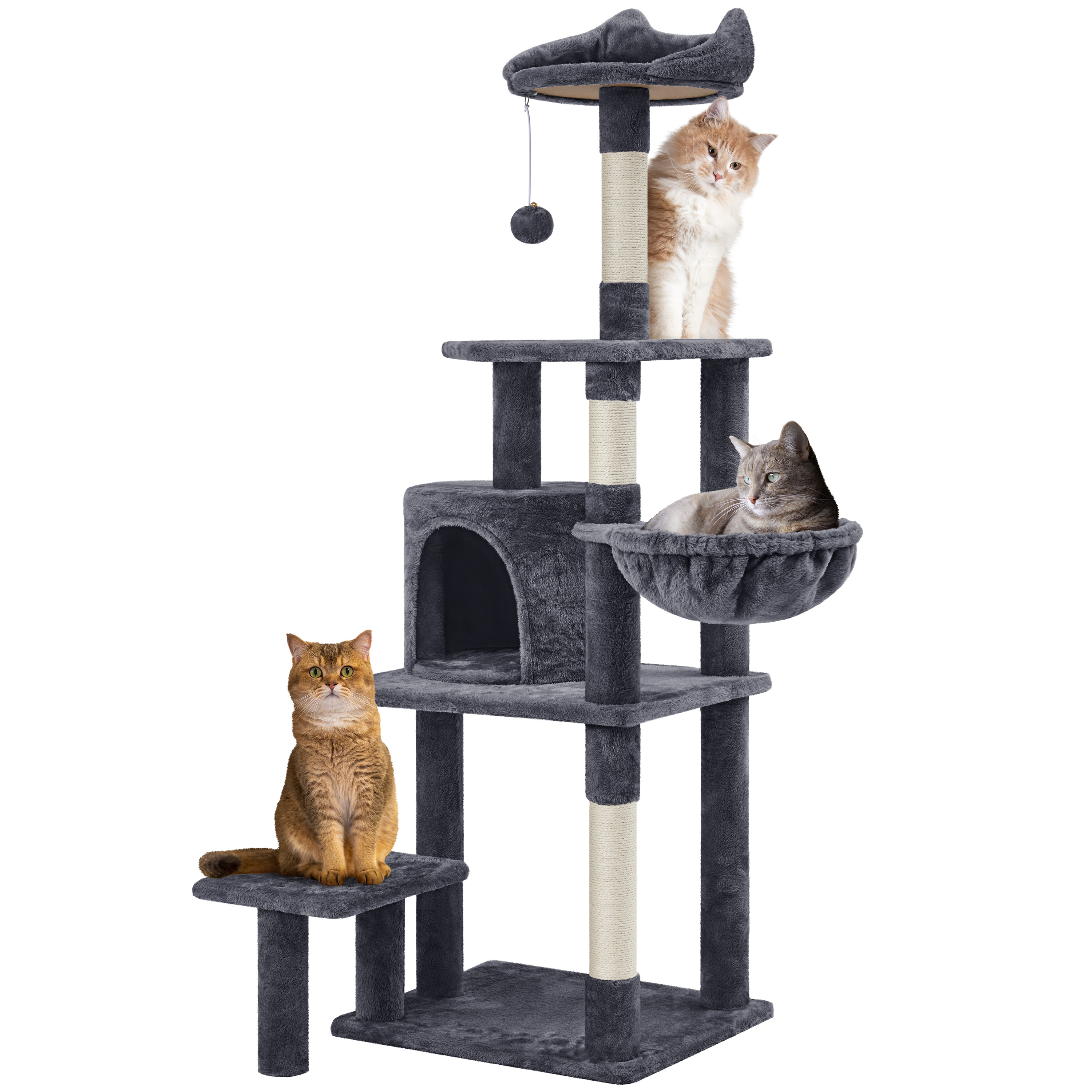 

57in Large Cat Tree, Multi-level Cat Tower With Top Perch,condo, Scratching Posts And Dangling Ball For Indoor Cat