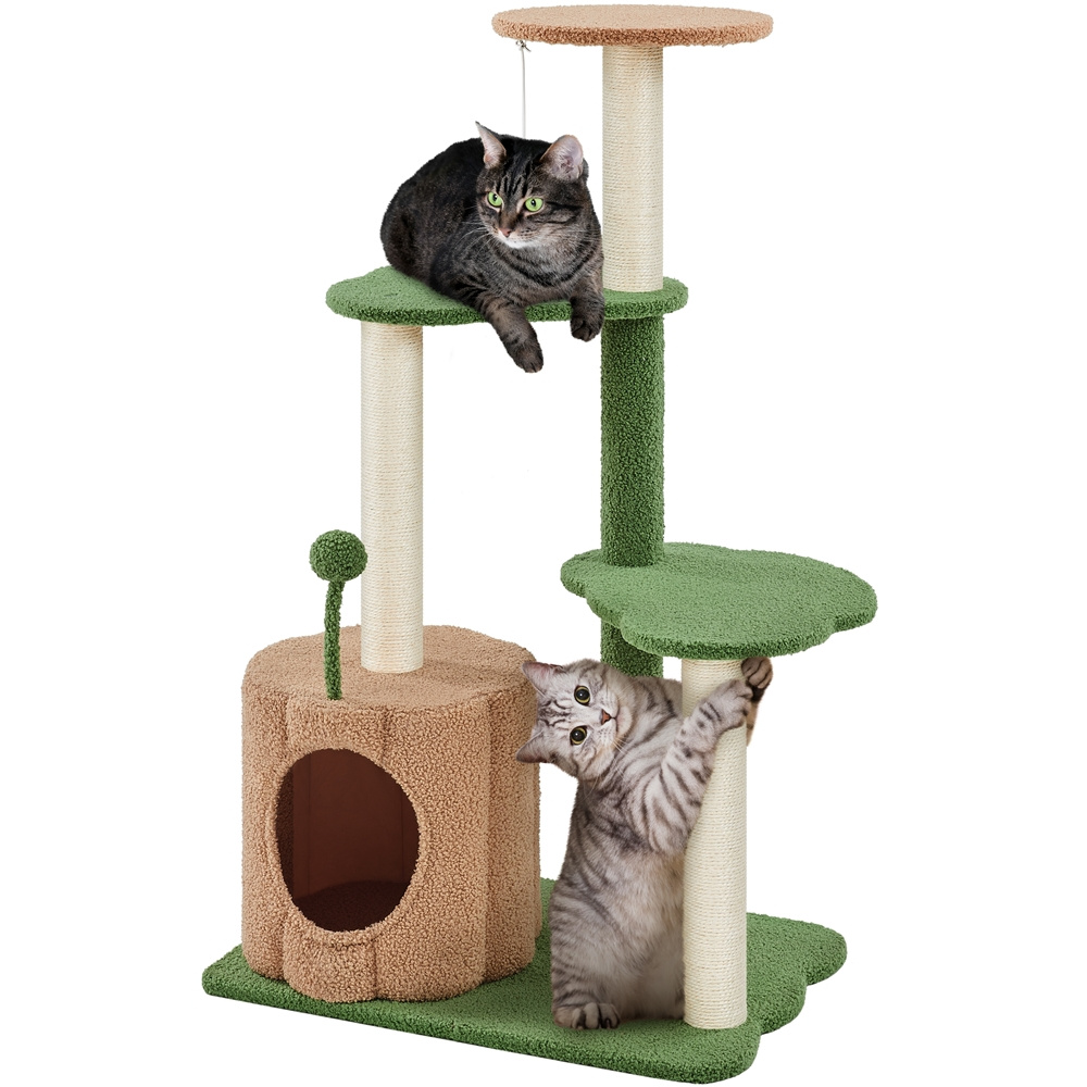 

42in Cat Tree Cat Tower Cat Climbing Frame With Sisal Scratching Posts And Spring Teasing Ball For Indoor Cats