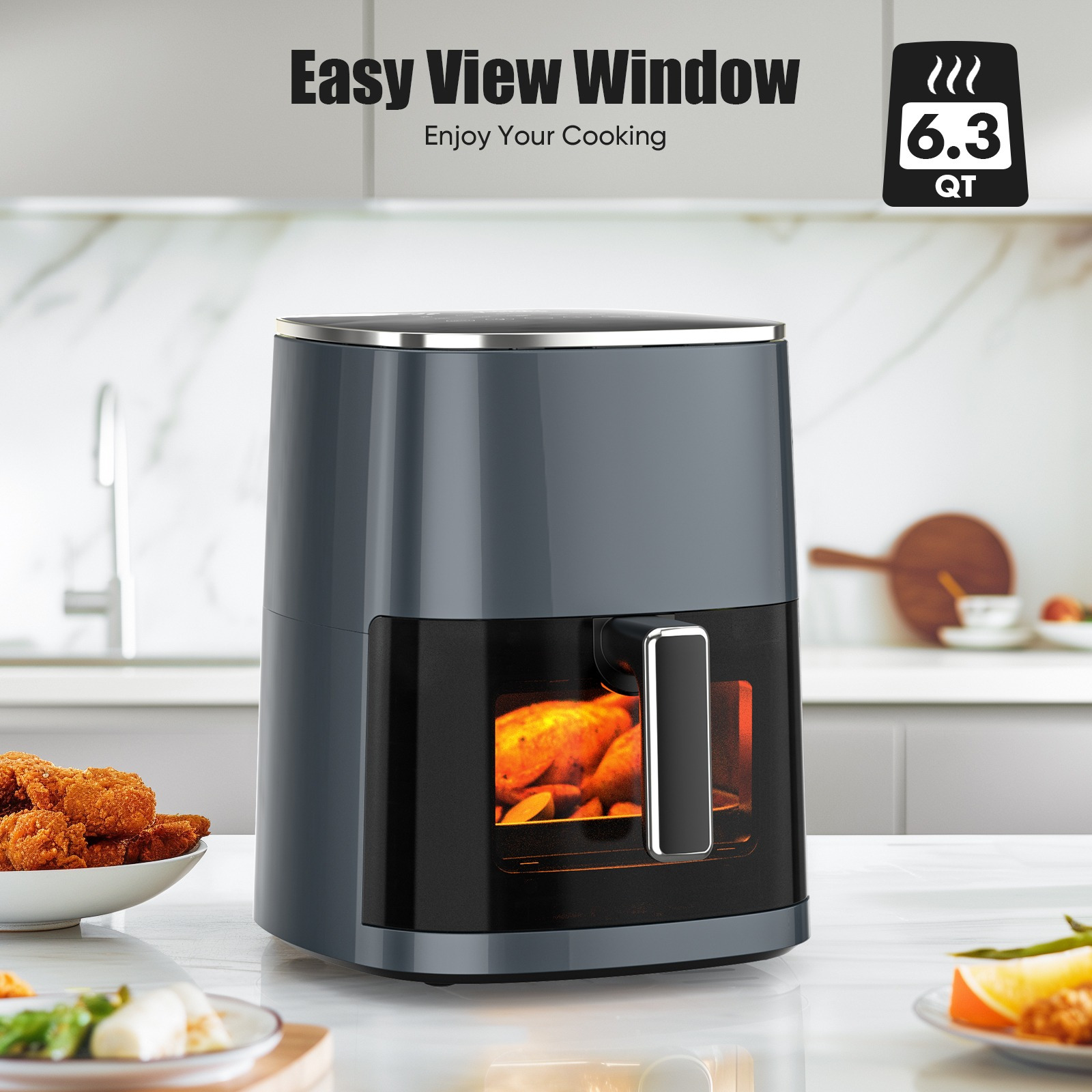 TEMU Idle Way Air Fryer 6 Quart Capacity With Window Square Air Fryer 12-in-1 Air Fry, Roast, , Dehydrate, Bake, Steam With 400f