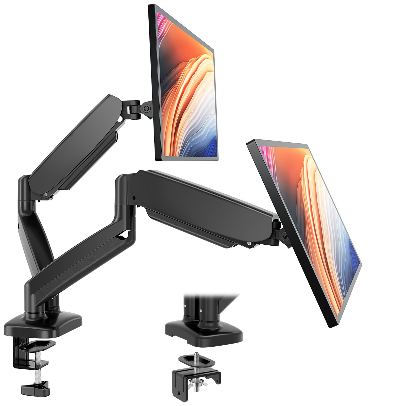 

Mcq Ergonomic Single/dual Monitor Desk Mount With Gas Spring Arm For 13-32 Inch Screens, To 17.6lbs, Adjustable Height And 360 Swivel