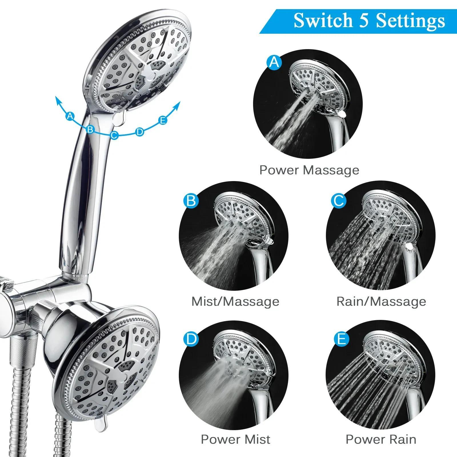 

2 In 1 Handheld Showerhead & Rain Shower Combo, High Pressure 24 4" Face Dual Shower Head System With Stainless Steel Hose, 3-way Water , Wall Mount Dual Shower Head