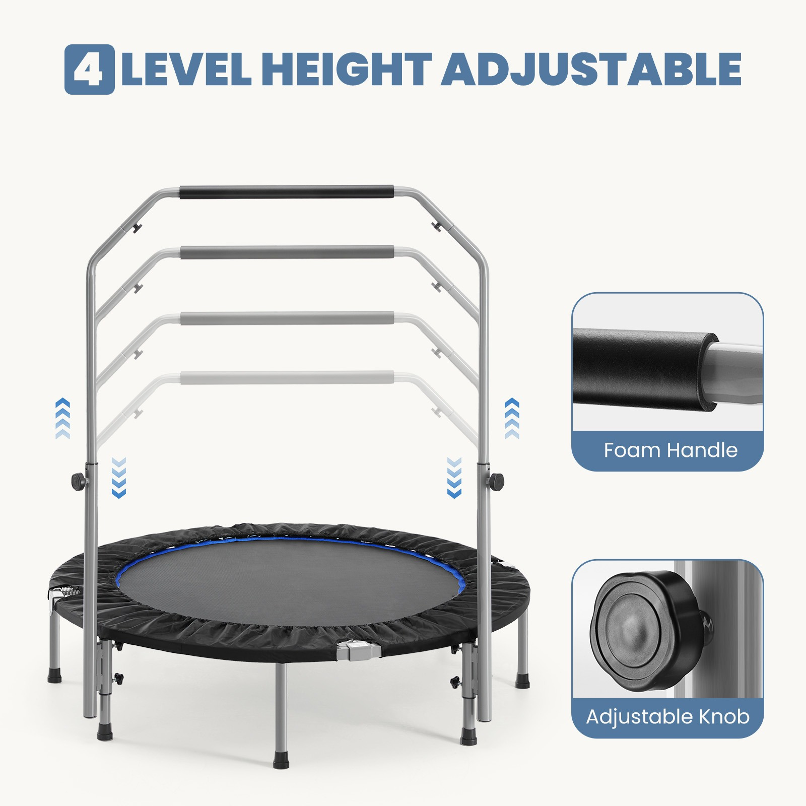 

40"/48" Foldable Trampoline For Adults, Mini Exercise Trampoline For Adults With Adjustable Bar, Indoor Trampoline, Fitness Trampoline Max 330lbs