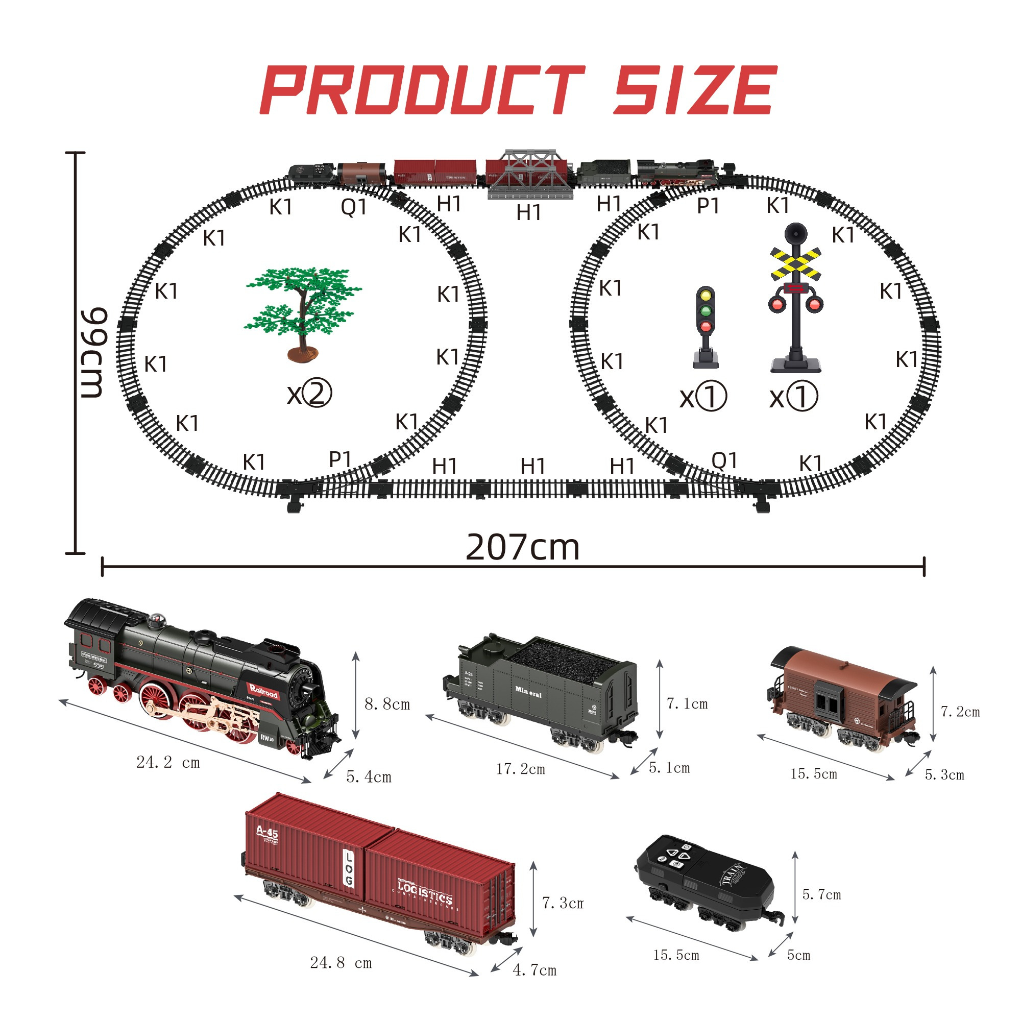 Remote Control Train Truck Track Set for Boys' Toy Cars, Train Toy Cars with Smoke, Lights & Sound, Toy Train Steam Locomotive with 2 Container Carriages & 1 Music Carriage, Model Trains for Ages 3+, Perfect Holiday Gift