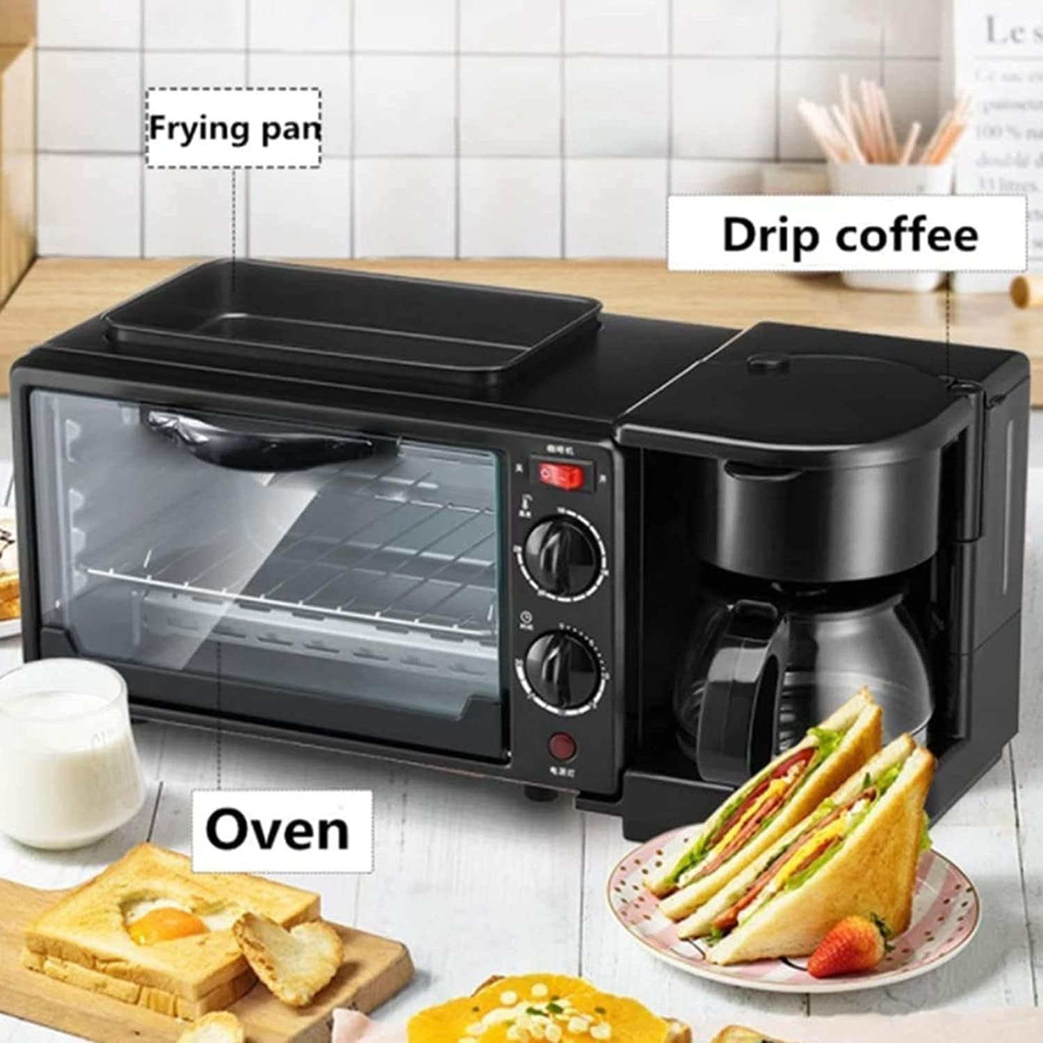 

3 In 1 With Coffee Maker, Electric Maker Non Stick Bread Toaster Oven With Frying Pan, Griddle Machine For Egg Sausages