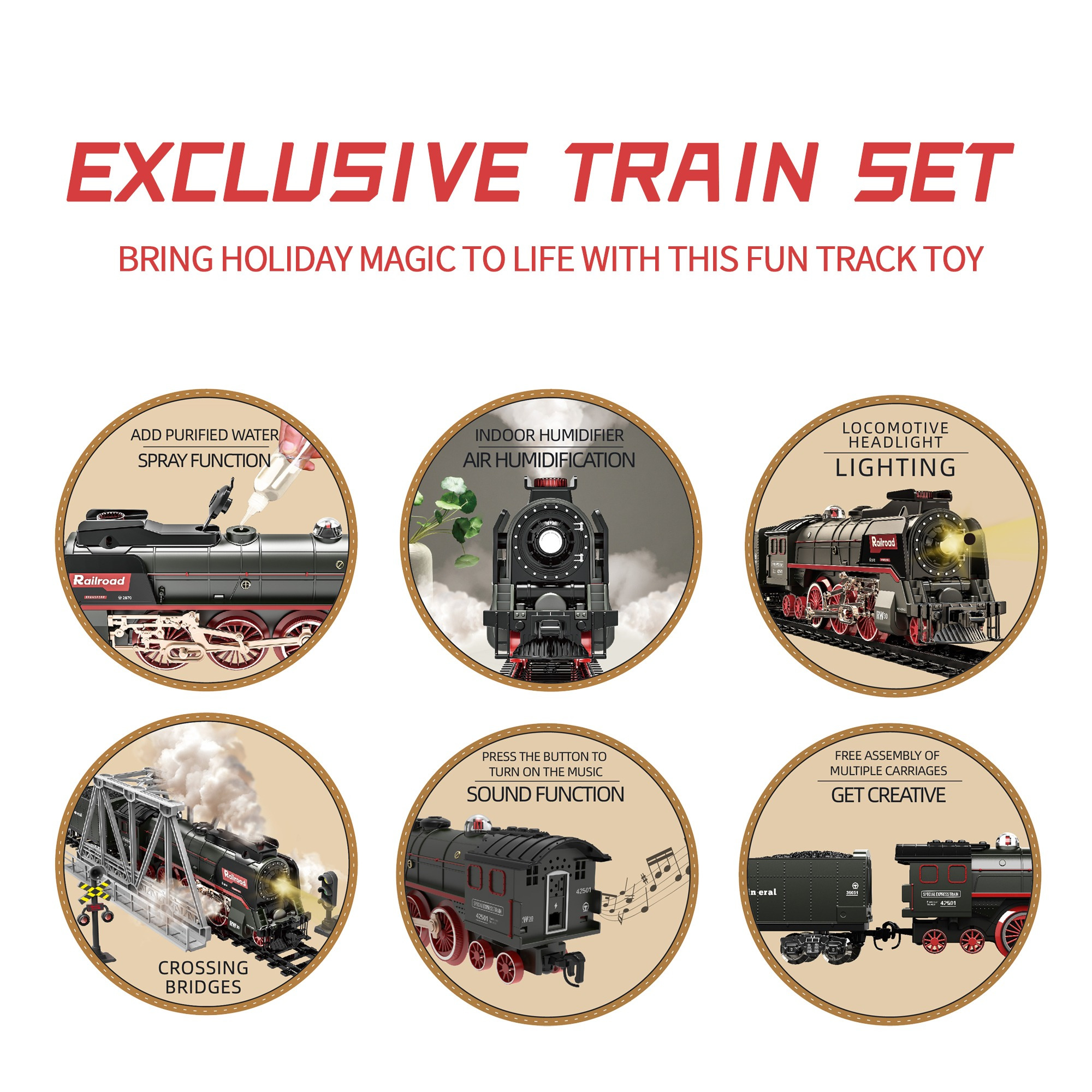 Remote Control Train Truck Track Set for Boys' Toy Cars, Train Toy Cars with Smoke, Lights & Sound, Toy Train Steam Locomotive with 2 Container Carriages & 1 Music Carriage, Model Trains for Ages 3+, Perfect Holiday Gift