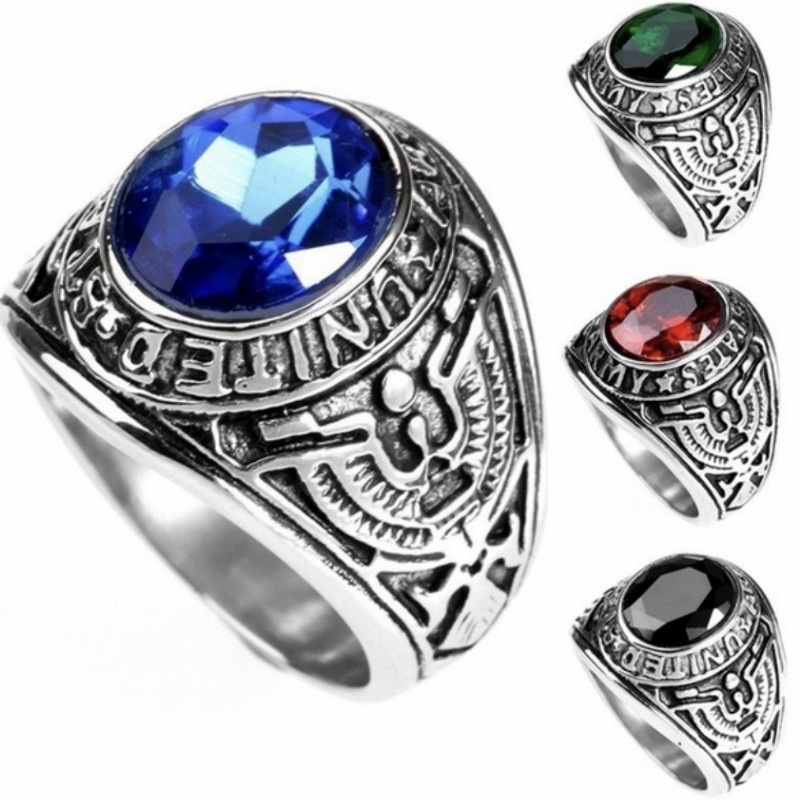 

Elegant And Style European And American Alloy Ring Women's Jewelry American Soldier Retro Eagle Set Red, Blue, Black, Green Gemstone Ring Is For Family