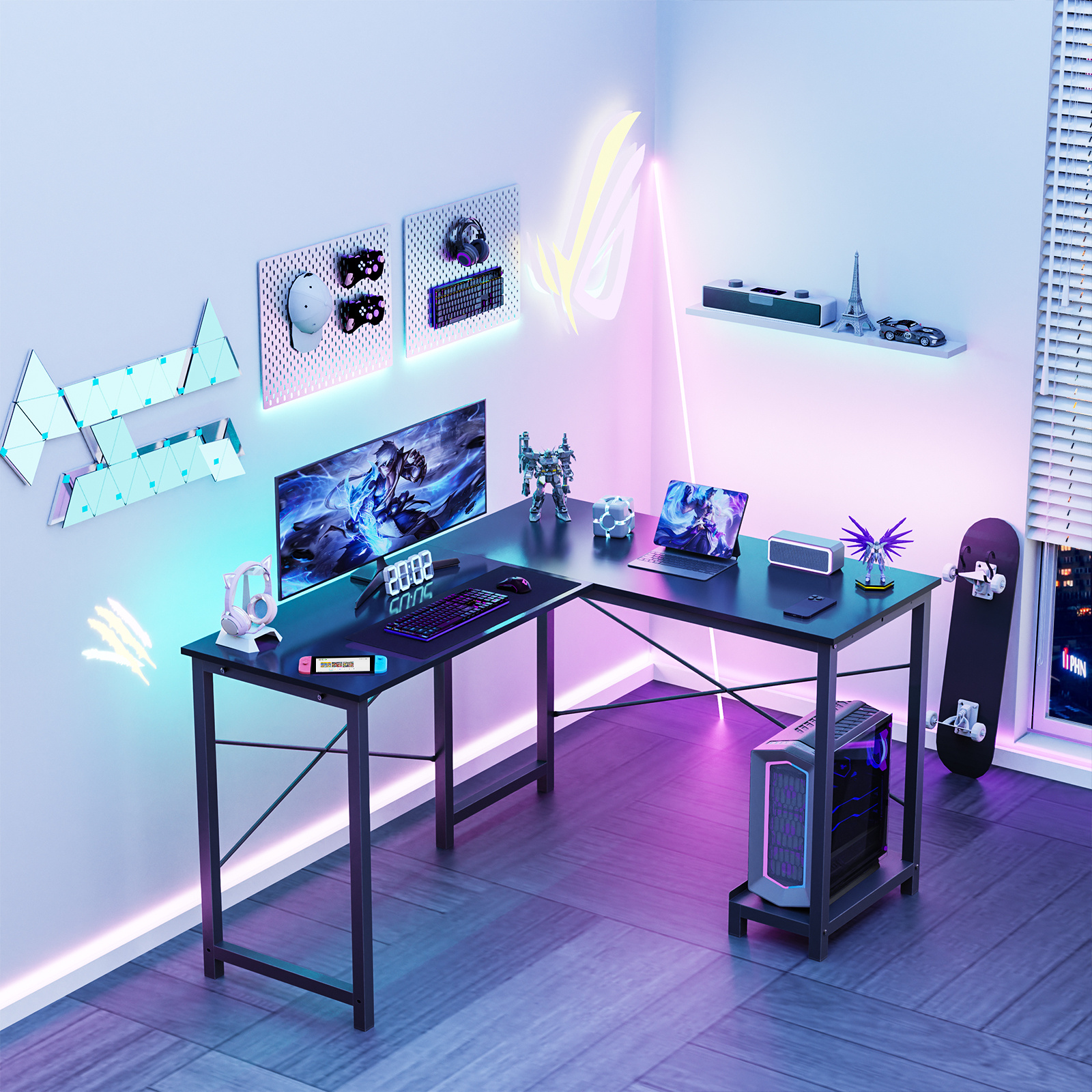 TEMU Jhk 1 Pcs L-shaped Computer Desk, Pc Gaming Table With Side Storage Bag For Home Office Small Spaces