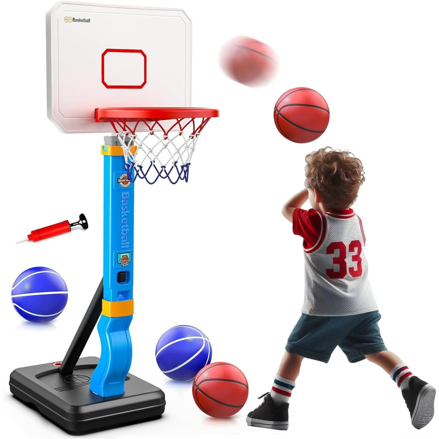 TEMU Kids Basketball Hoop, Adjustable Height Goal Board Stand, Indoor Sports, Mini Portable Backyard Game 4-balls Set, Toy Gift Poolside