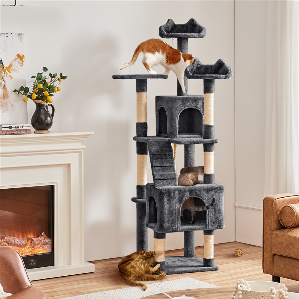 

72 Height Cat Tree, Deluxe Multi Level Cat Tree With 2 Cozy Condos & Scratching Post & Foam Perch & Dangling Ball & Ladder Cat Furniture For Small/medium Cats