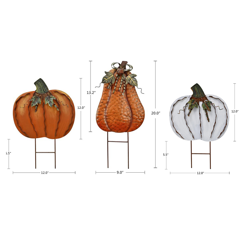 

3 Pcs 20" 17.5" Height Metal Pumpkin Garden Stakes Autumn Fall Decorative Yard Signs Indoor Outdoor Plant Flower Stake Fall Lawn Ornaments Pumpkin Decoration For Harvest Thanksgiving Christmas