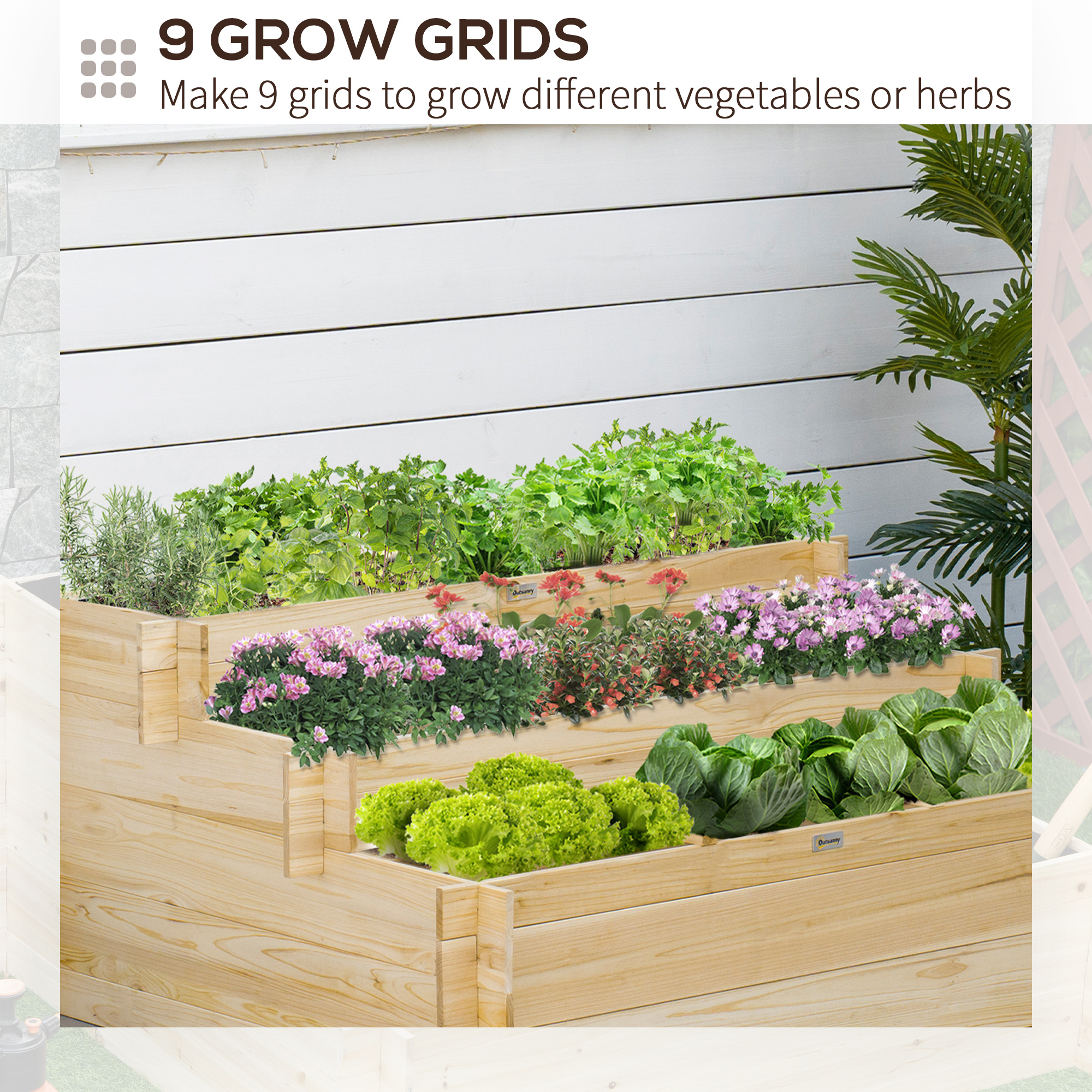 3 Tier Raised Garden Bed With 9 Grow Grids And Bed Liner Elevated