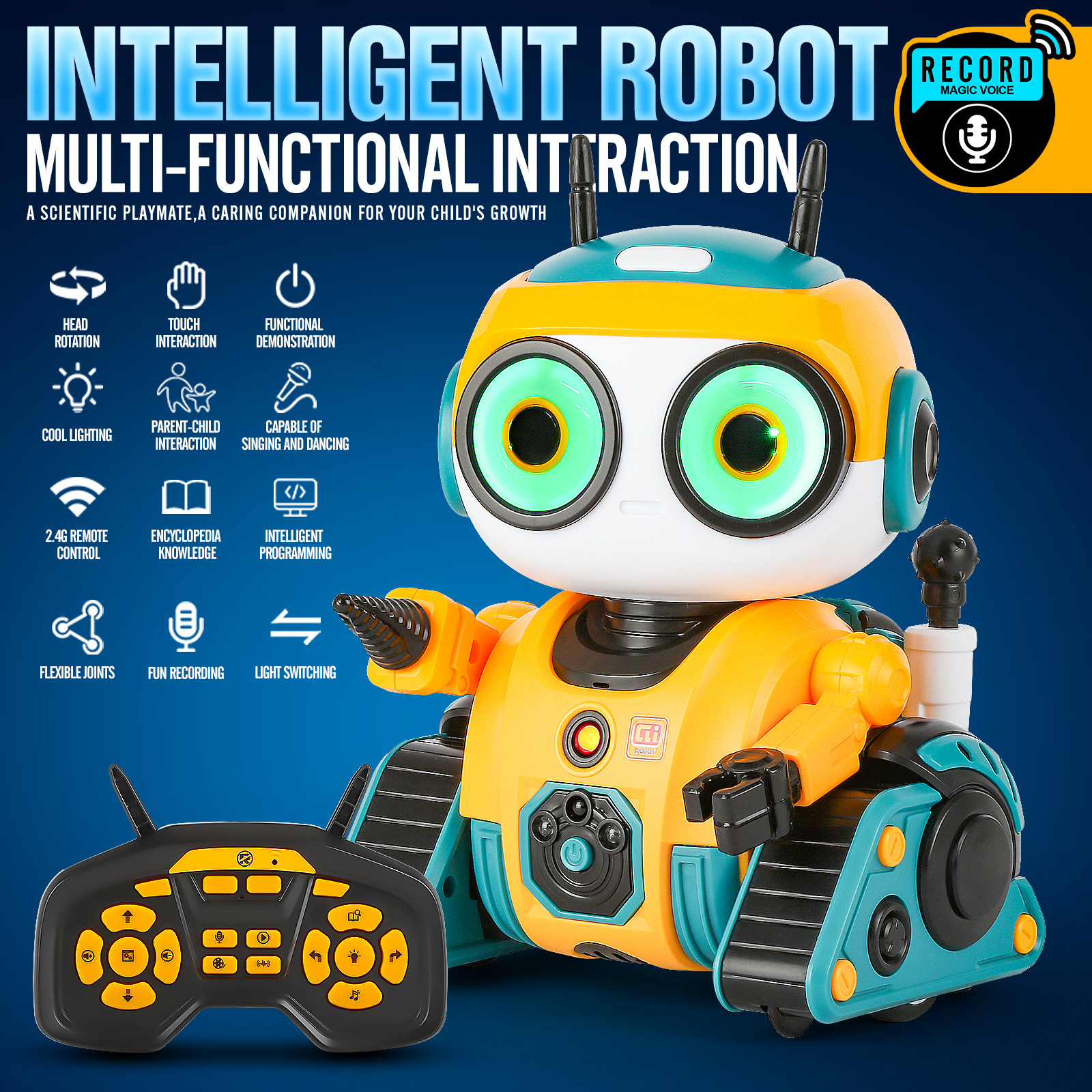 AI Interactive RC Robot facial expression Intelligent Remote Control Smart Robo with Magic Voice Record LED eyes Gesture Induction Programming Touch Induction Robot Gift for Kids