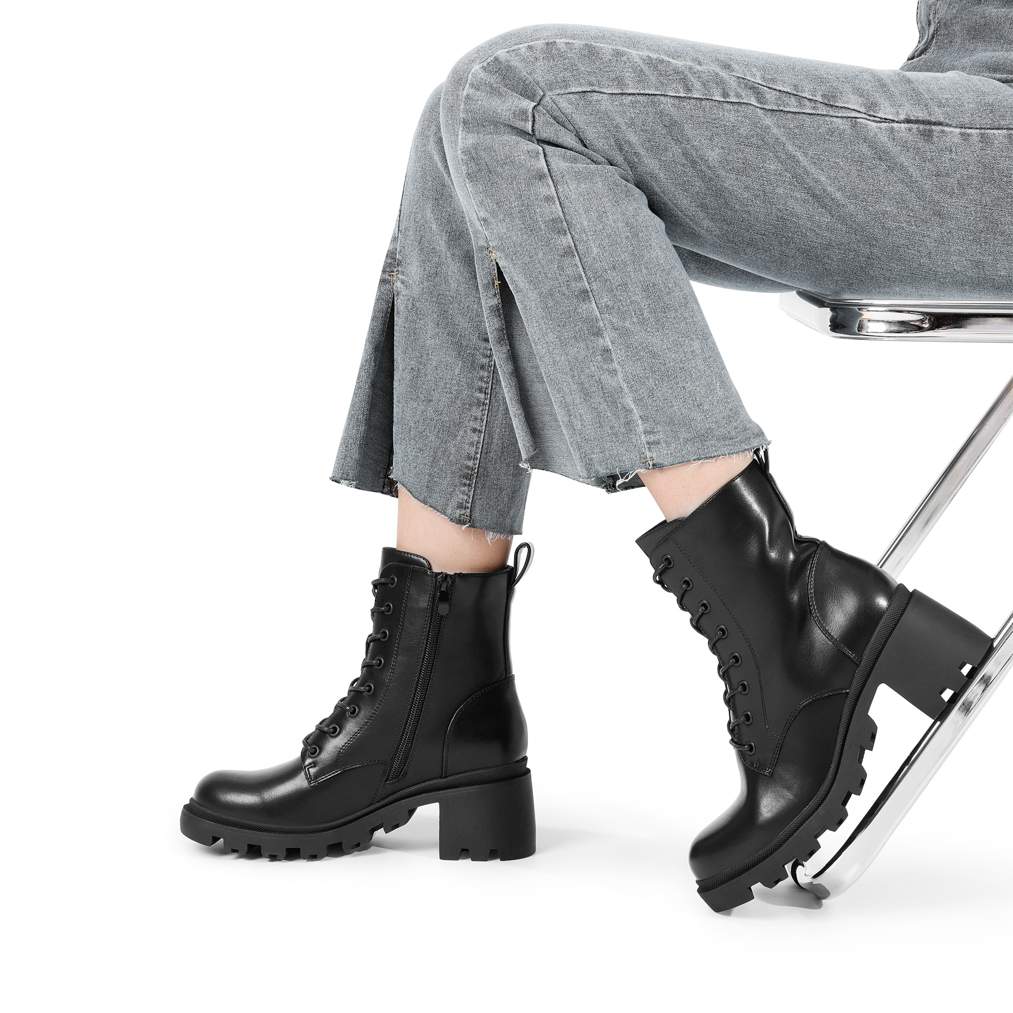 womens lace combat ankle boots fashion low chunky heel lug Temu