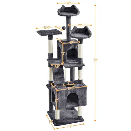 72 cat tree deluxe multi level cat tree with 2 cozy condos scratching post foam edge perch dangling ball ladder cat furniture for small medium cats