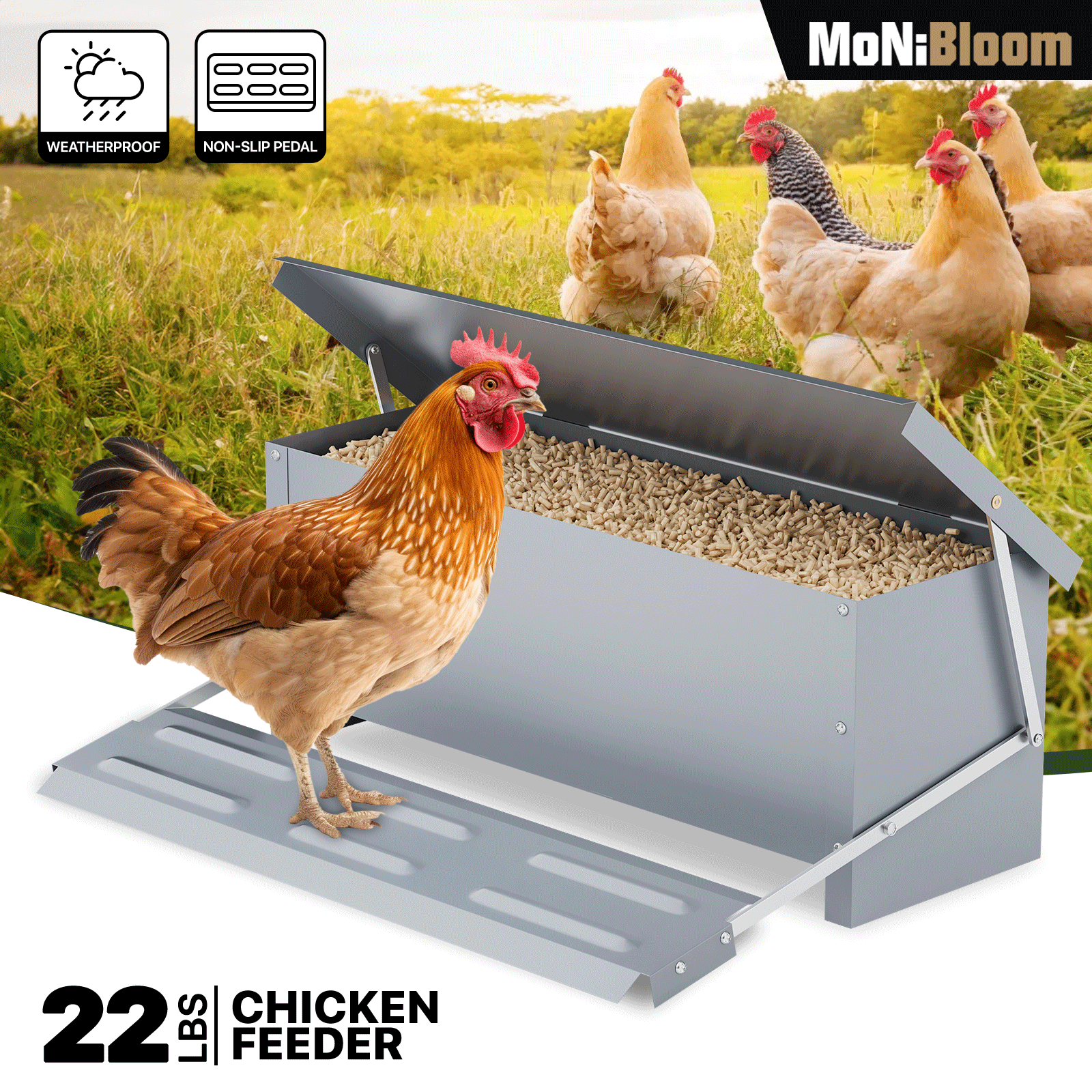 

Monibloom 22 Lb Automatic Treadle Chicken Feeder, Treadle Chicken Feeder With Weatherproof Lid, Poultry Feeders For Chicken Duck Outdoor