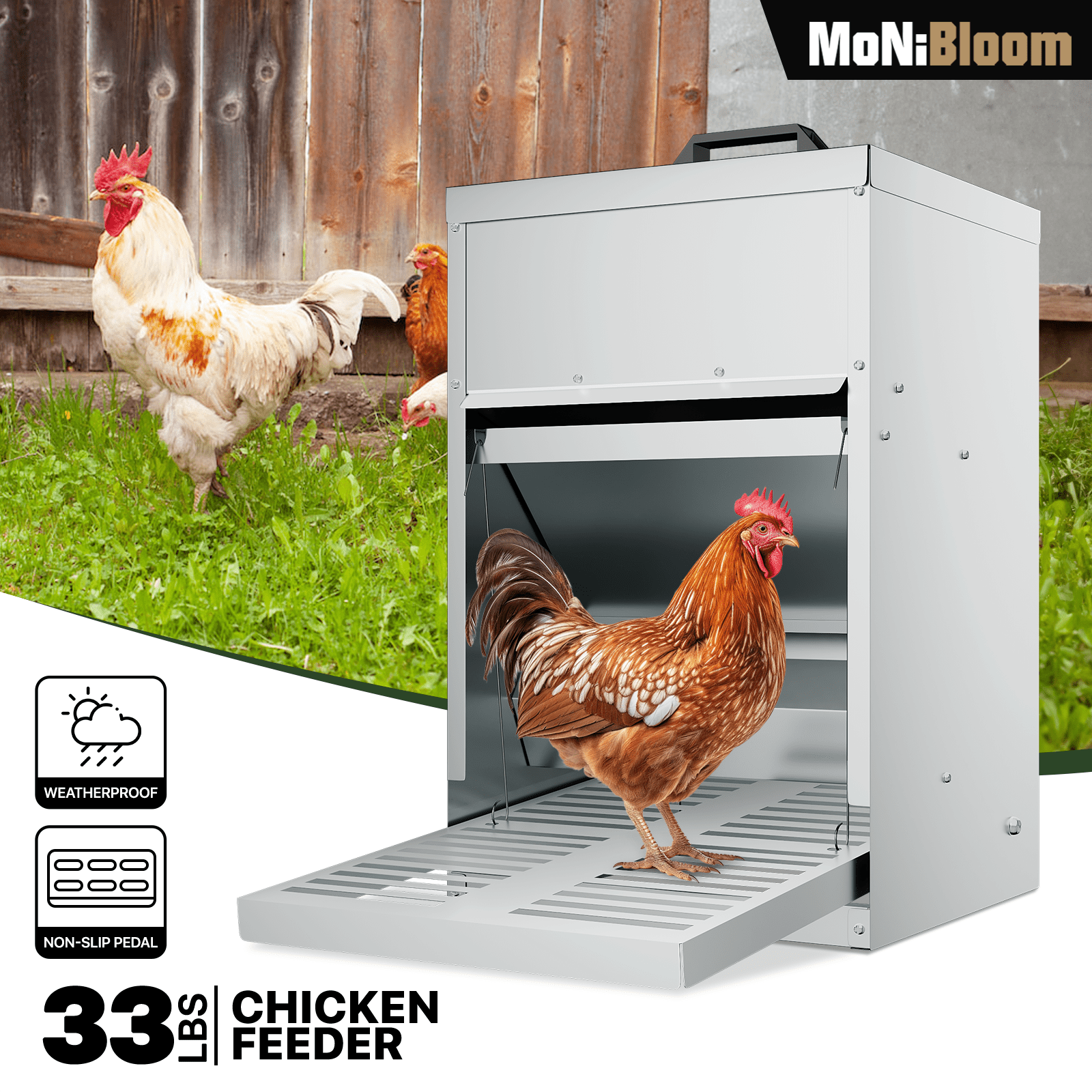 

Monibloom 33-lb Treadle Chicken Feeder, Large Capacity Treadle Chicken Feeder With Weatherproof Lid, Poultry Feeders For Chicken Duck Outdoor