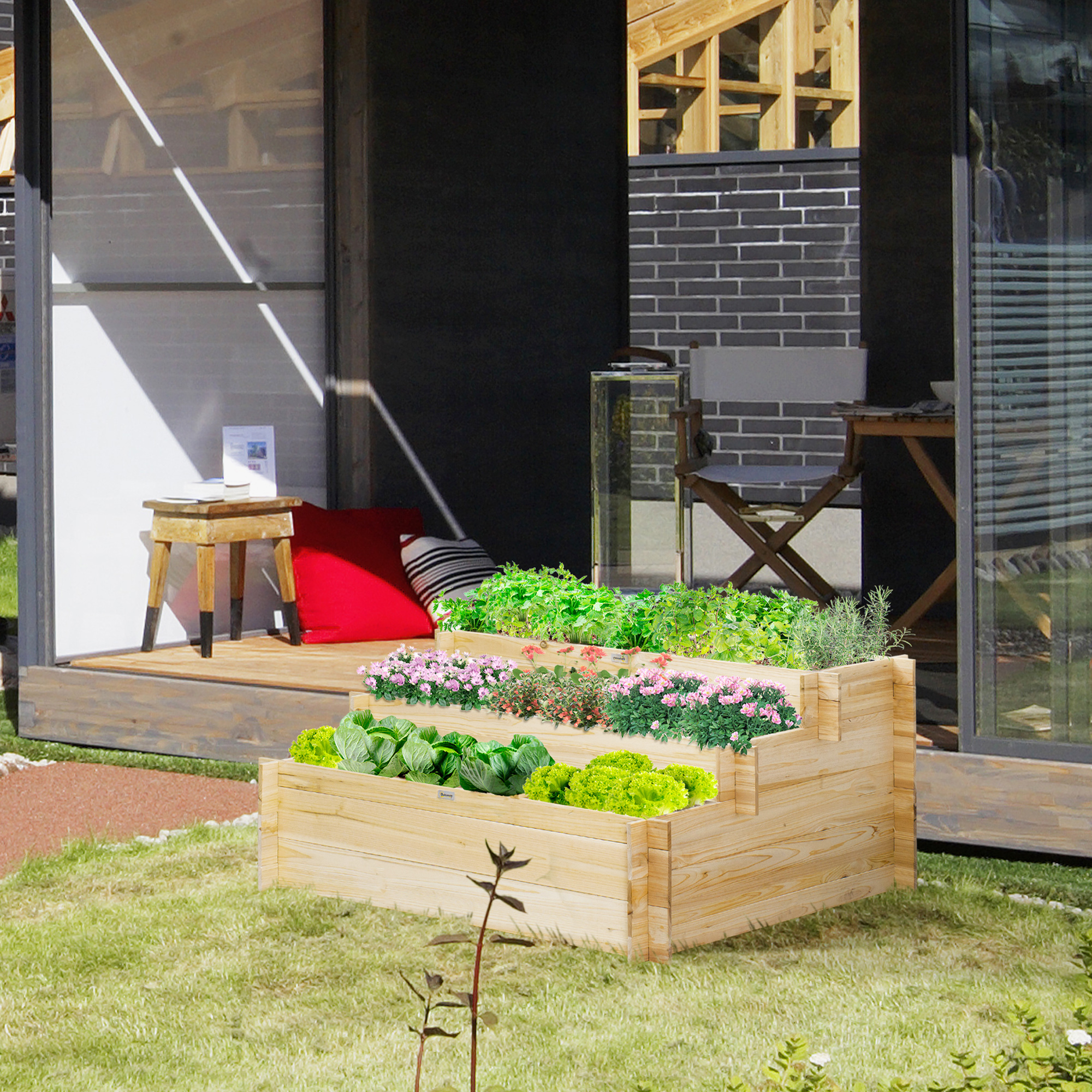 3 Tier Raised Garden Bed With 9 Grow Grids And Bed Liner Elevated