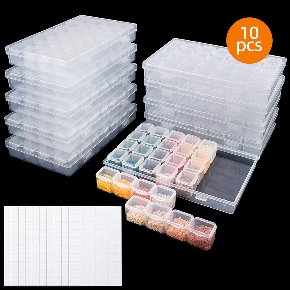 

Whonline 280 Slots Diamond Painting Storage, Containers Diamond Accessories And Tools Boxes, Bead Organizer 28 Grids 10pcs With 400pcs Label Stickers For