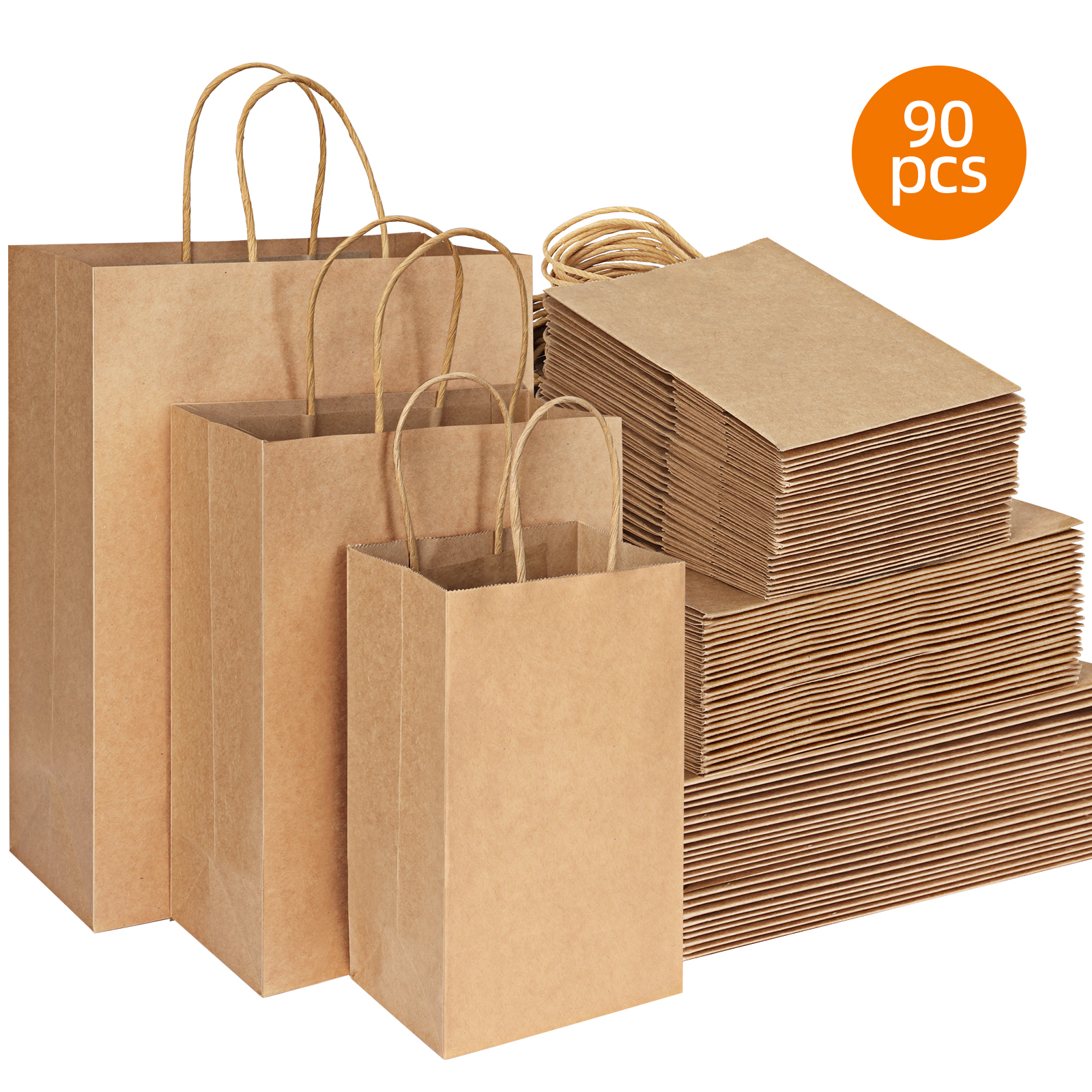 

Whonline 90pcs Brown Paper Bags, 30 Pack Per Size Assorted Sizes, Plain Bags, Kraft Paper Bags With Handles For Business, Shopping Bags, Retail Bags, 8/10/12.6 Inches