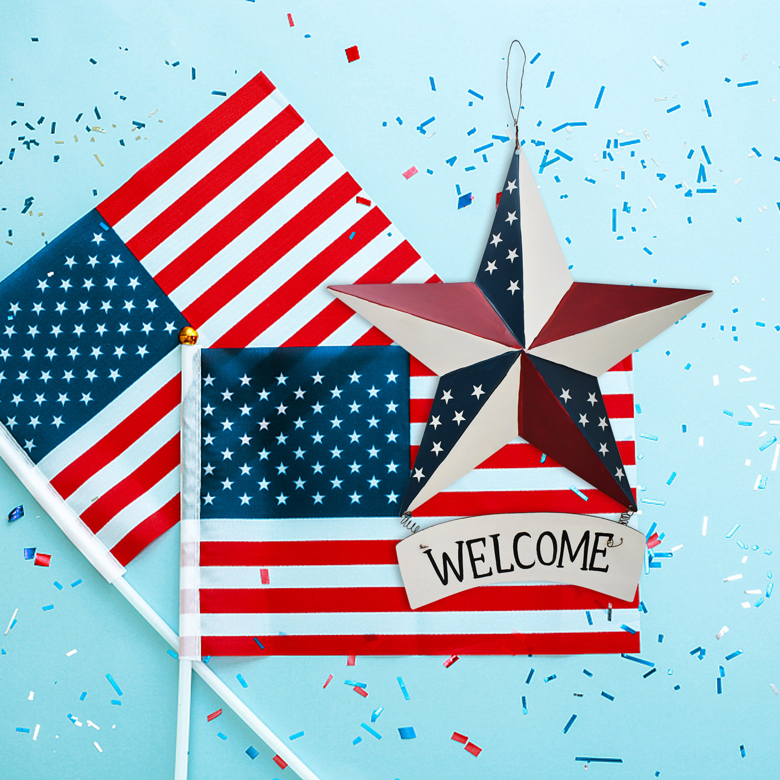 TEMU 1pc 17.5inch High Americana Metal , American Patriotic Star Wall Decoration Outdoor Indoor Hanging Welcome Wall Art For Outside Home Decor For