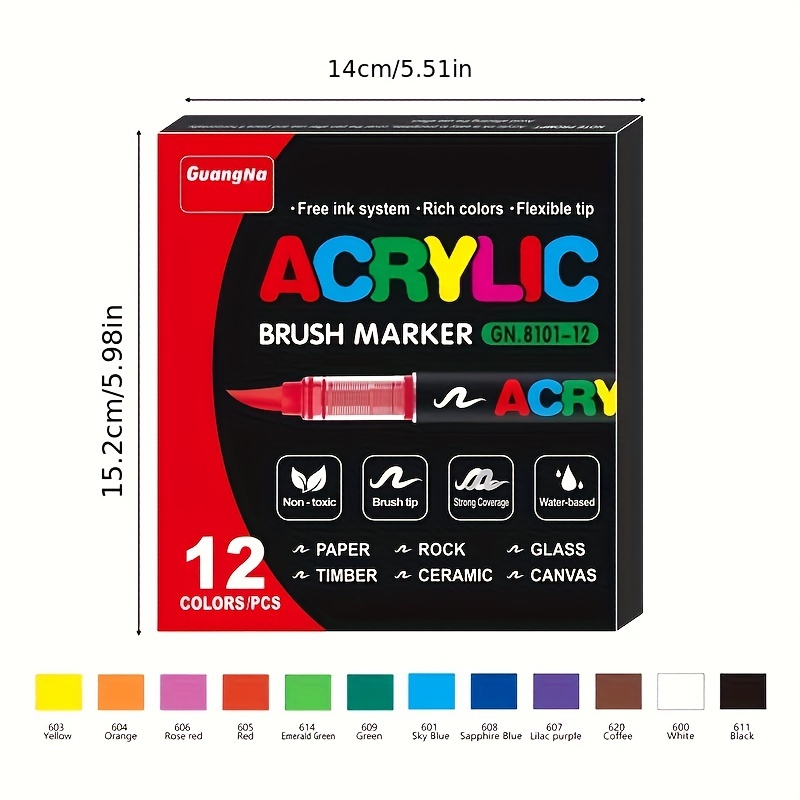 

Guangna Acrylic Paint Marker Set - 12/24/48 Colors, Flexible Brush Tip For Rock, Wood, Canvas & More - Ideal For Diy Crafts & Art Projects, Perfect Christmas Gift For Artists