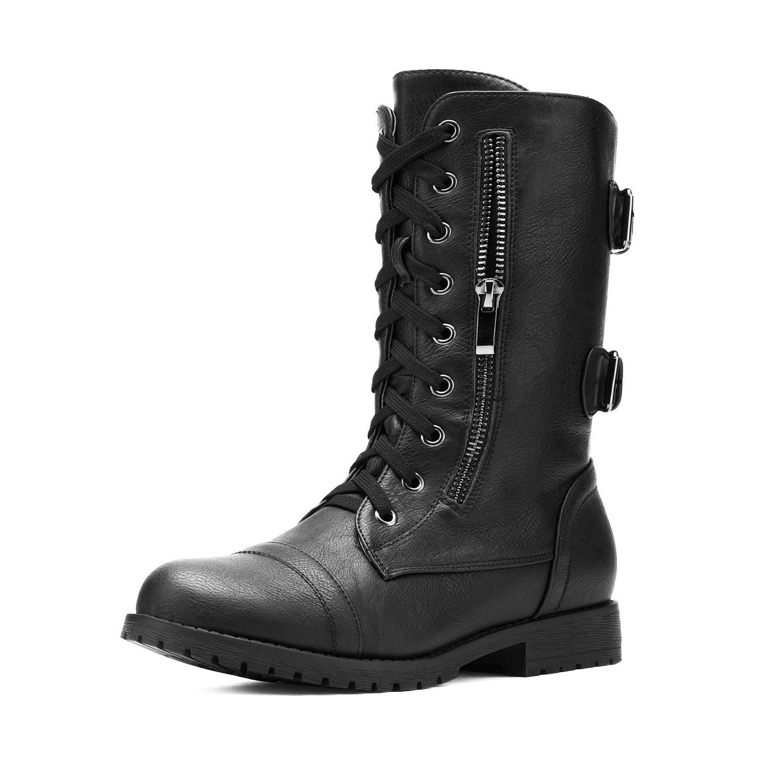 Bottes de combat mi-cheville pour femmes en hiver avec lacets Style  militaire et doublure en fourrure synthétique, bouton rond