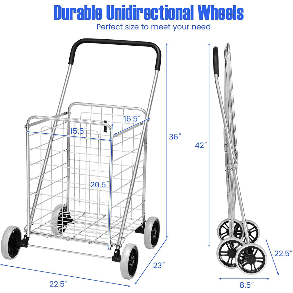 Chariot De Courses Pliable Cost Way - Poignée Réglable - 4 Roues - Capacité 20kg