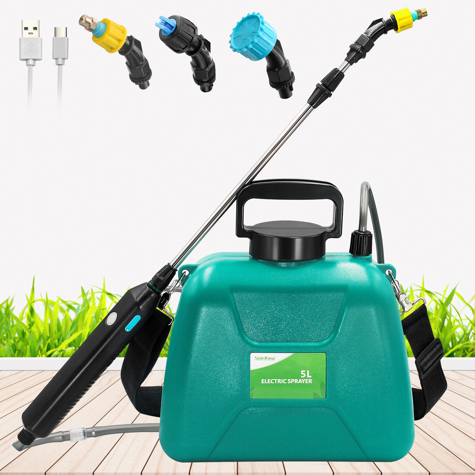 

1.35 Gallon/5l Battery Powered Sprayer, Electric Sprayer With Usb Rechargeable Handle, Portable Garden Sprayer With 23.6" Telescopic Wand, 3 Mist Nozzles And Adjustable Shoulder Strap