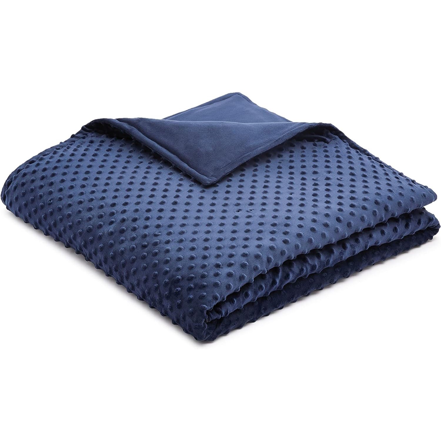 

7lbs Cotton Weighted Blanket And Micromink Cover, Removable Super Soft Crystal Cover With Beads, Navy Quilt & Gray Weighted Blanket