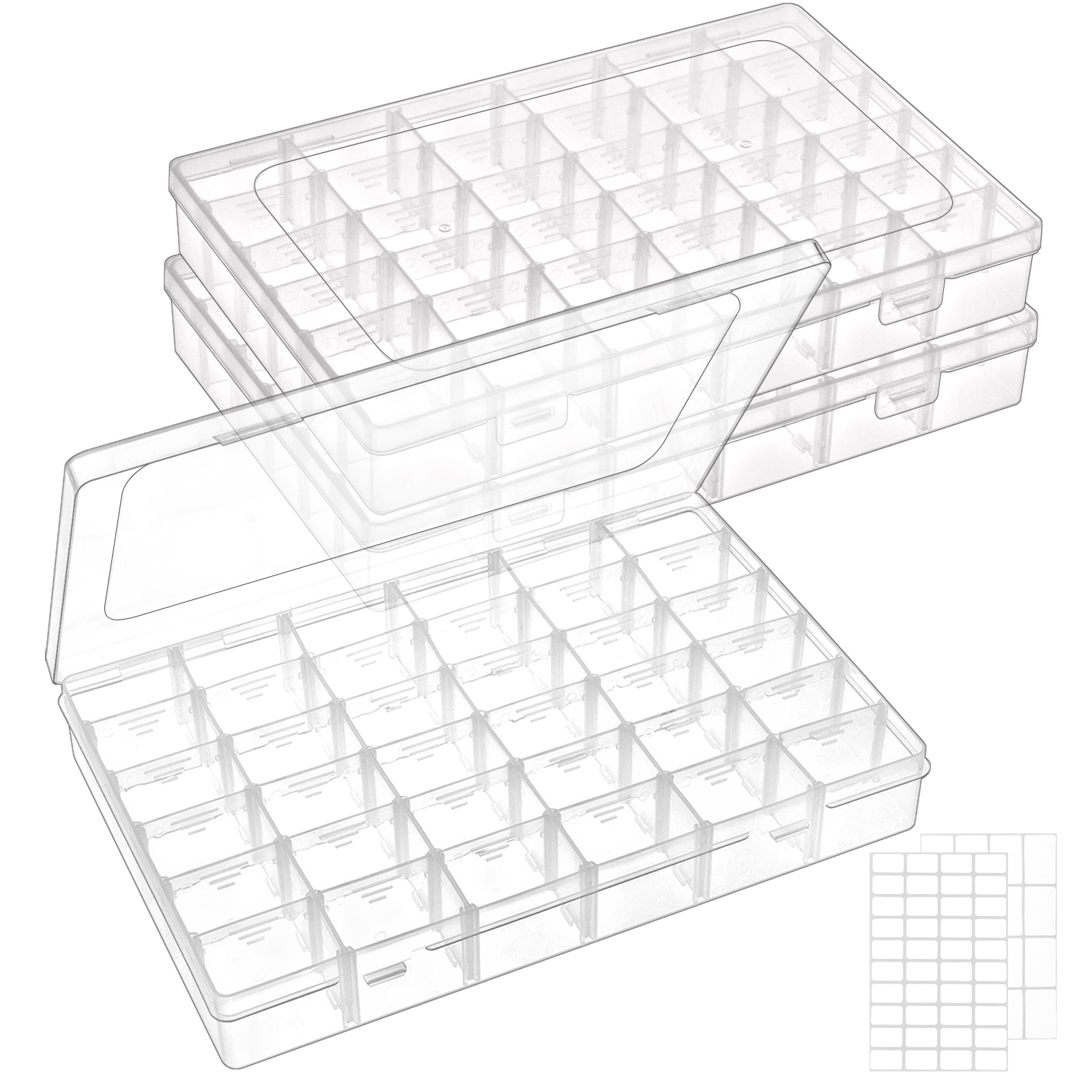 

Whonline 3 Pcs 36 Grids Clear Plastic Organizer Storage Box Container, Craft Storage With Dividers For Beads, Crafts, Jewelry, Fishing Tackle With Label Stickers, Removable Dividers