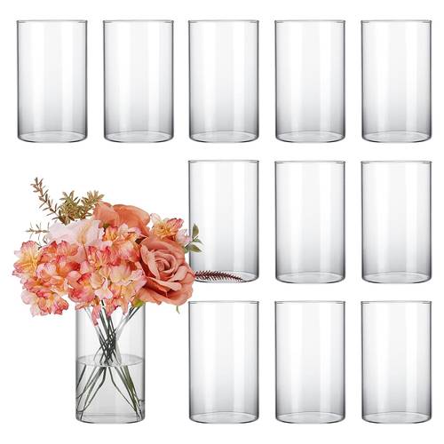 12 pcs glass cylinder vases for centerpieces flower vases wedding decorations 6 inch tall glass hurricane candle holder for table shelf floral vase bulk for home decor