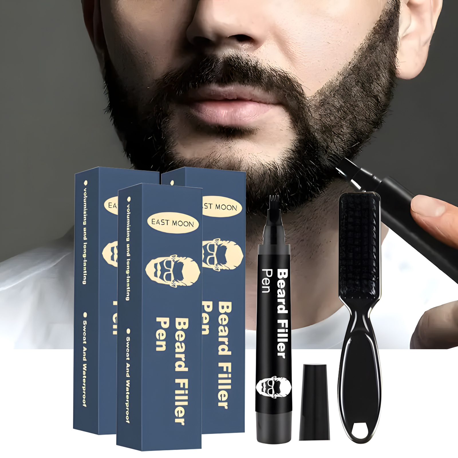 

3pcs Beard Pencil Filler For Men 4-tip Beard Pen Kit, Long Lasting Natural Makeup Beard Pen With Beard Brush Father's Day Gift