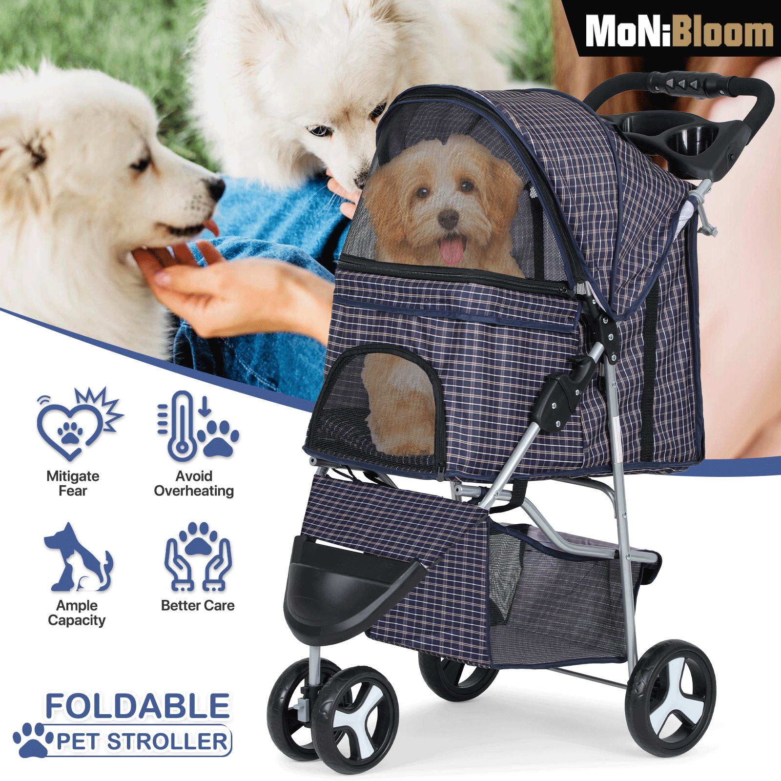 Foldable Pet Stroller, Dog Stroller For Medium Dogs 30 Lbs, Portable
