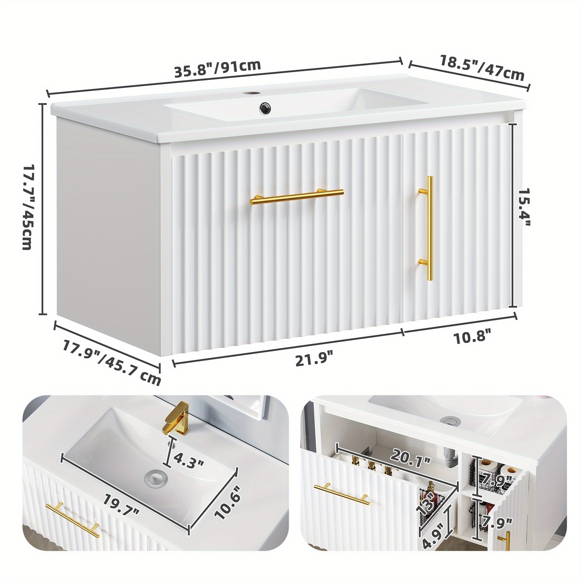Wide Wall Mounted Bathroom Vanity Cabinet Sink - Temu