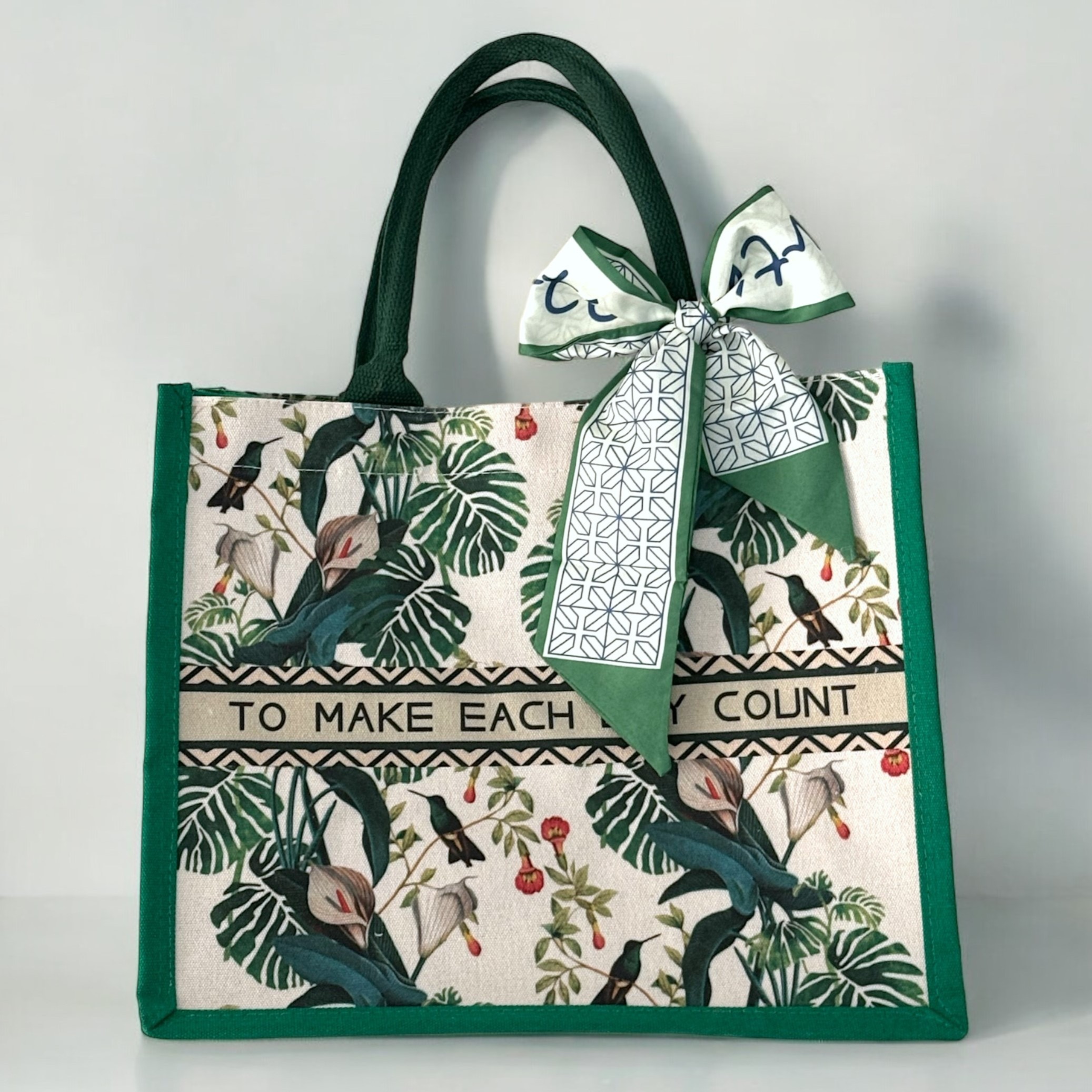 

2024 Summer Print Canvas Tote Bag With Silk Scarf, Perfect Gift For Her, Ideal For Beach Days, Large Capacity