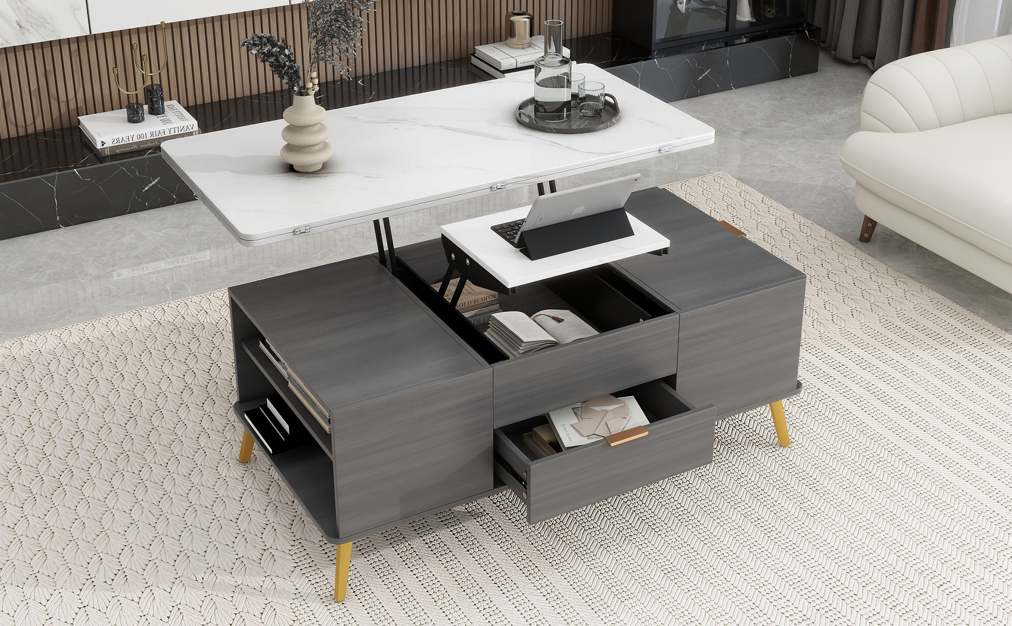 Modern Lift Top Coffee Table Multi Functional Table Drawers - Temu