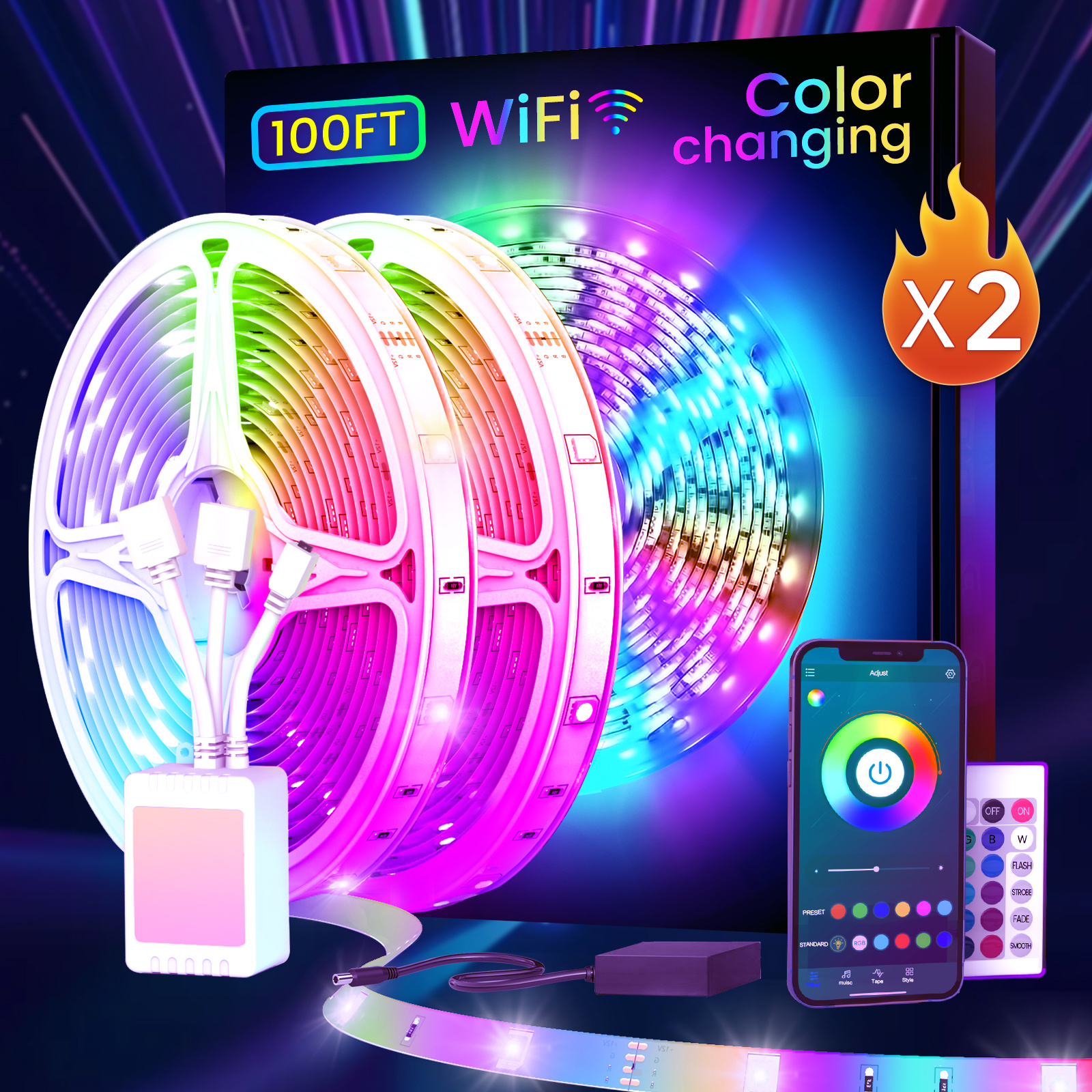 

Wifi Led Lights 100 Ft, Smart App Controlled Led Strip Lights,work With Alexa And Assistant Devices,sound Activated Light Strip,music Sync,color Changing Led Lights