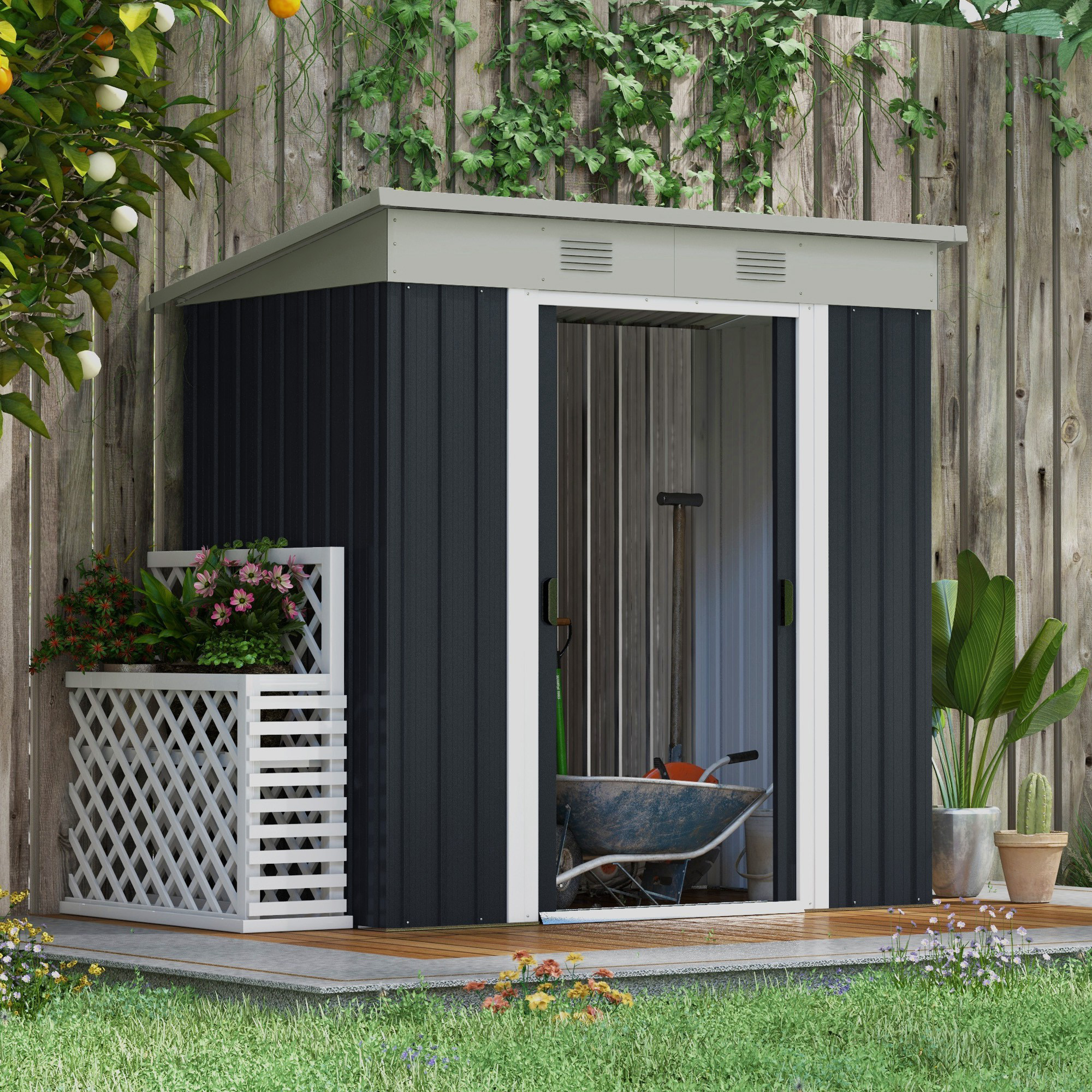 

Outsunny 6' X 4' Metal To Garden Shed, Outdoor Storage Shed, Garden With Double Sliding Doors, 2 Air Vents For Backyard, Patio, Lawn, Black